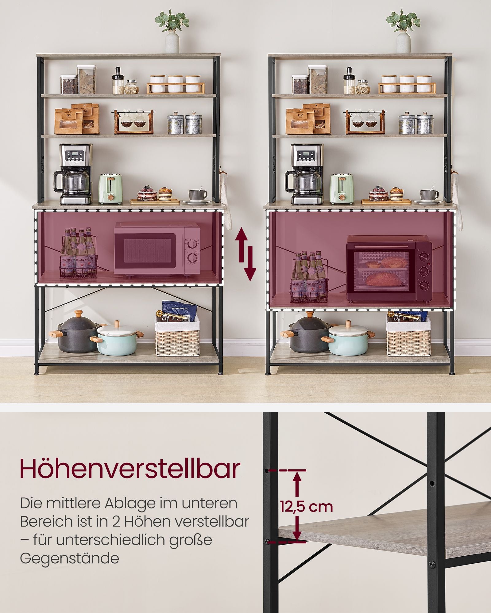 Kitchenplank 6 nivåer 40 x 100 x 167 cm grå-svart