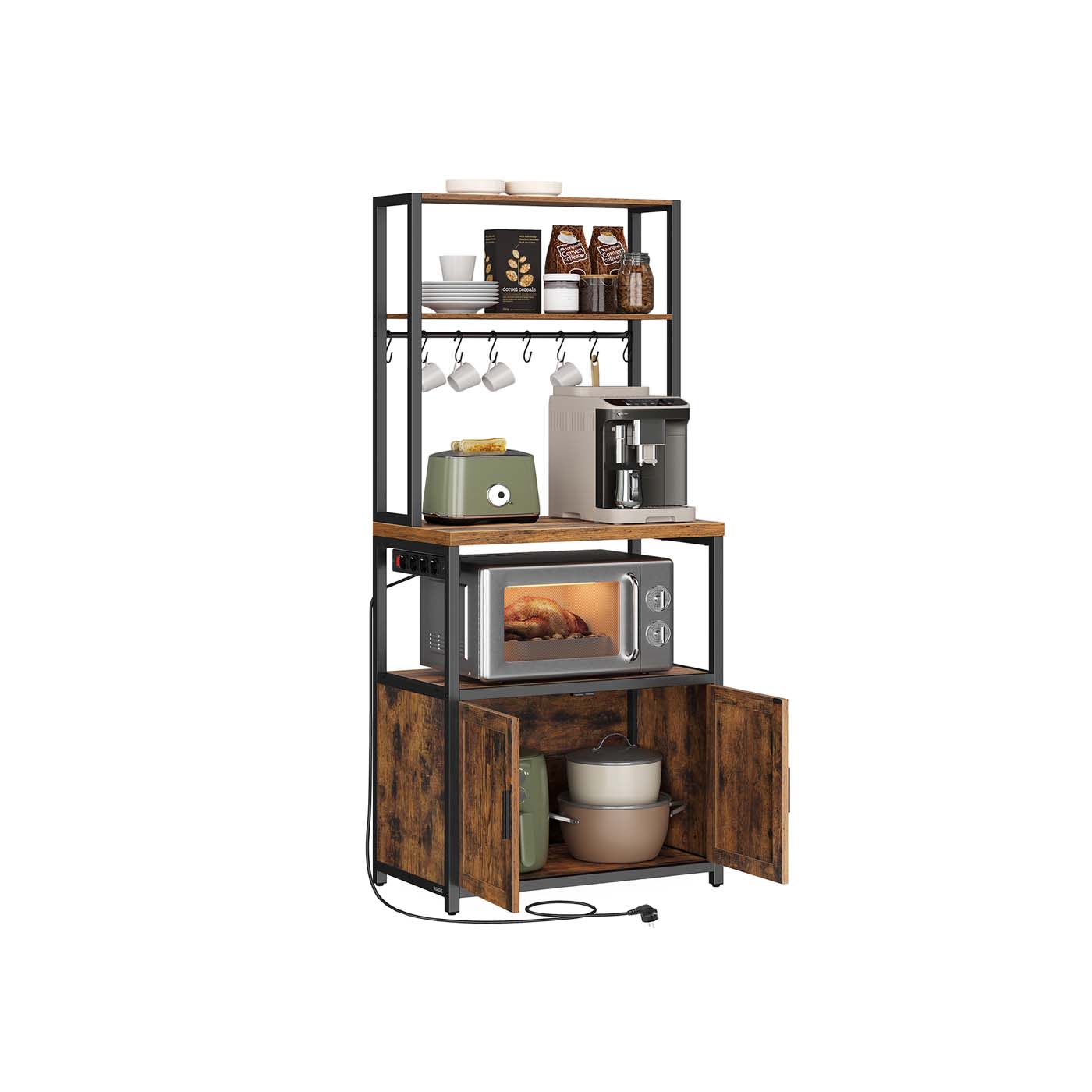 Kökshylla – Med uttag och krokar – Trä – Praktiskt förvaringsutrymme