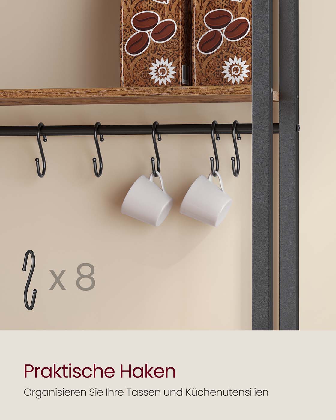 Kökshylla – Med uttag och krokar – Trä – Praktiskt förvaringsutrymme