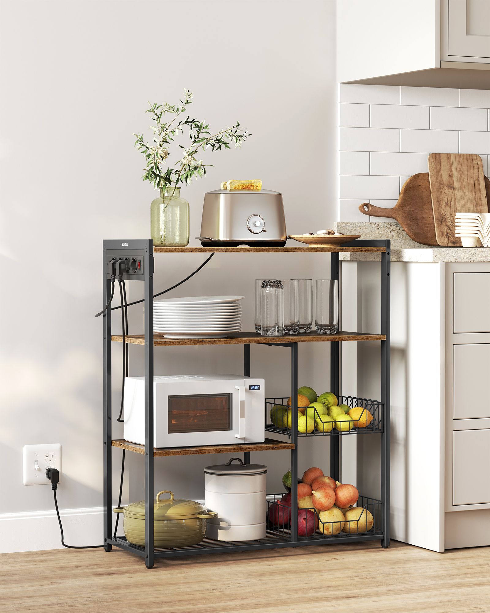 Kökshylla med uttag - Vintage Brown & Ink -Black - Multifunktionell