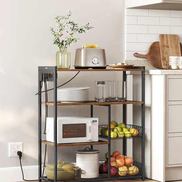 Kökshylla med uttag – Multifunktionell – Vintage Brun & Ink Black