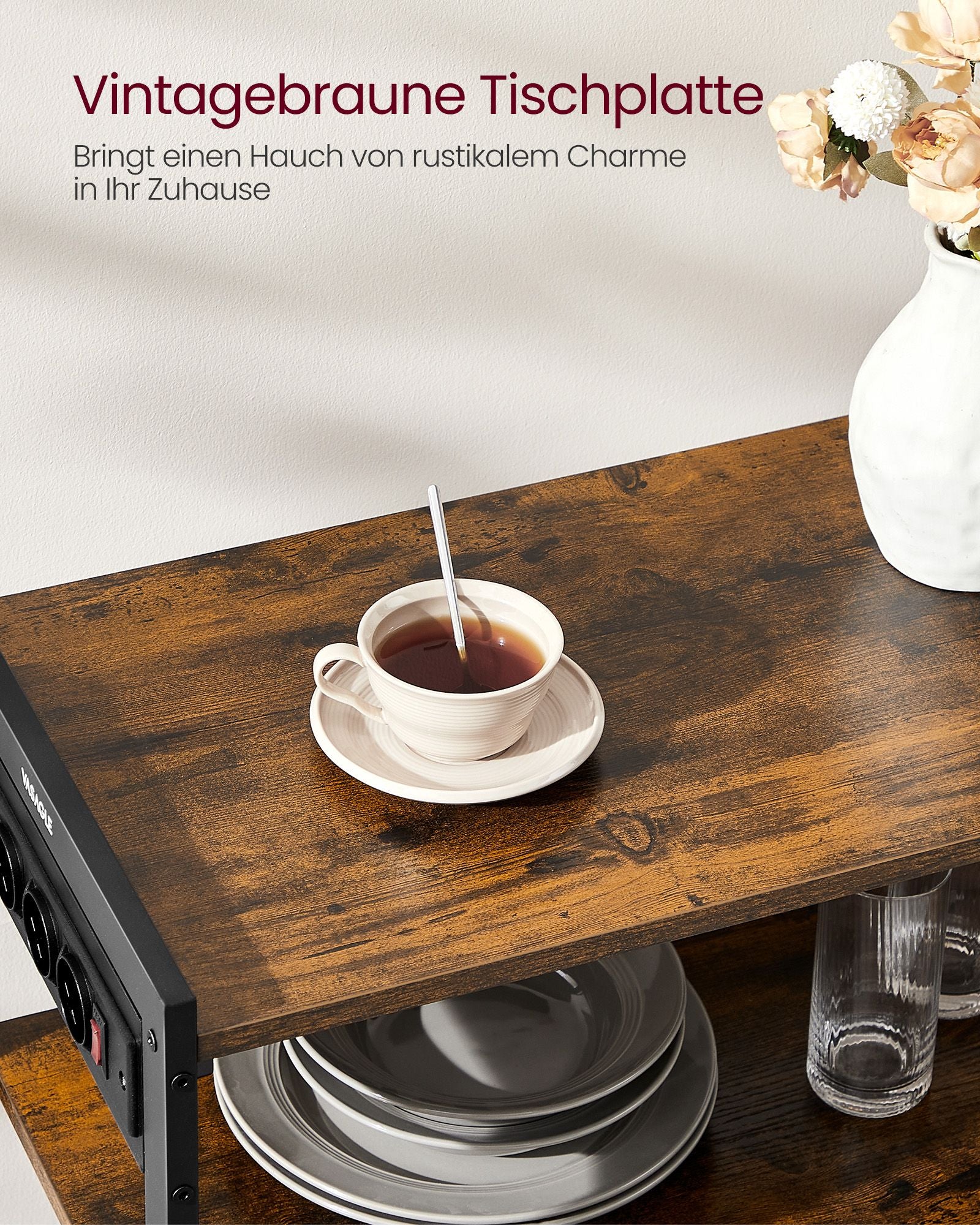 Kökshylla med uttag - Vintage Brown & Ink -Black - Multifunktionell