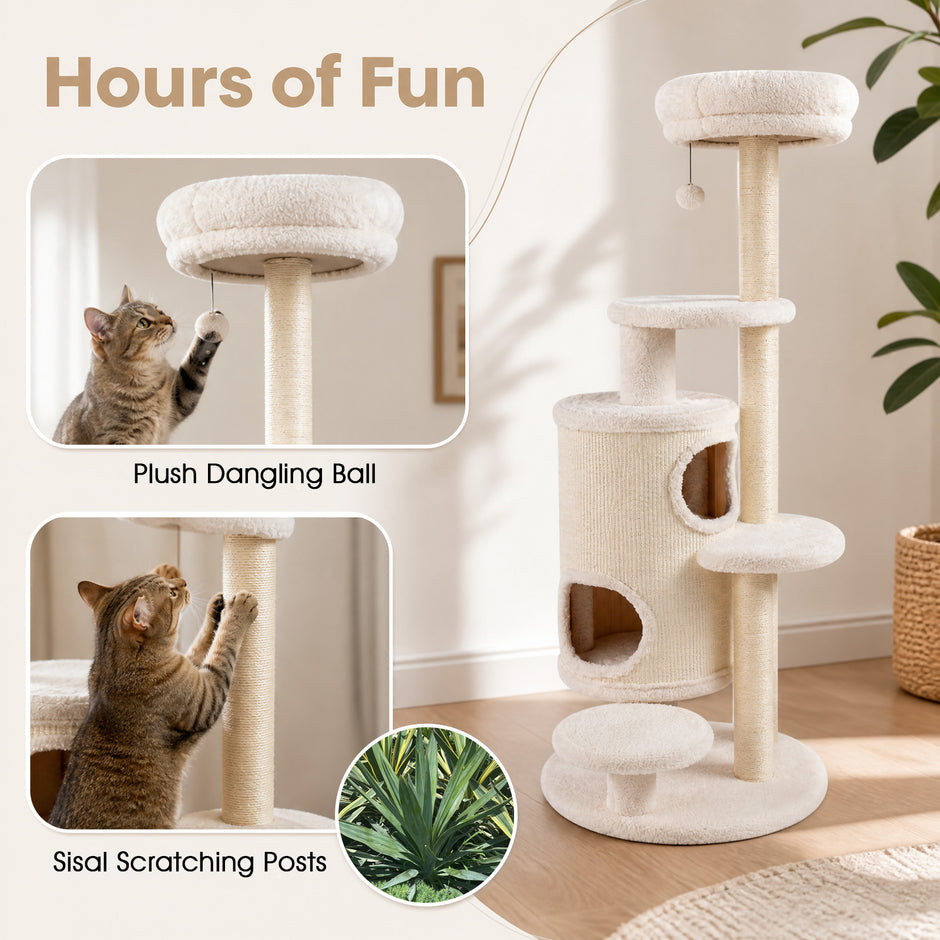 Kattträd – högt, klösträd med nivåer, kattgrottor och klöstolpar av sisal – 150 cm 6 2