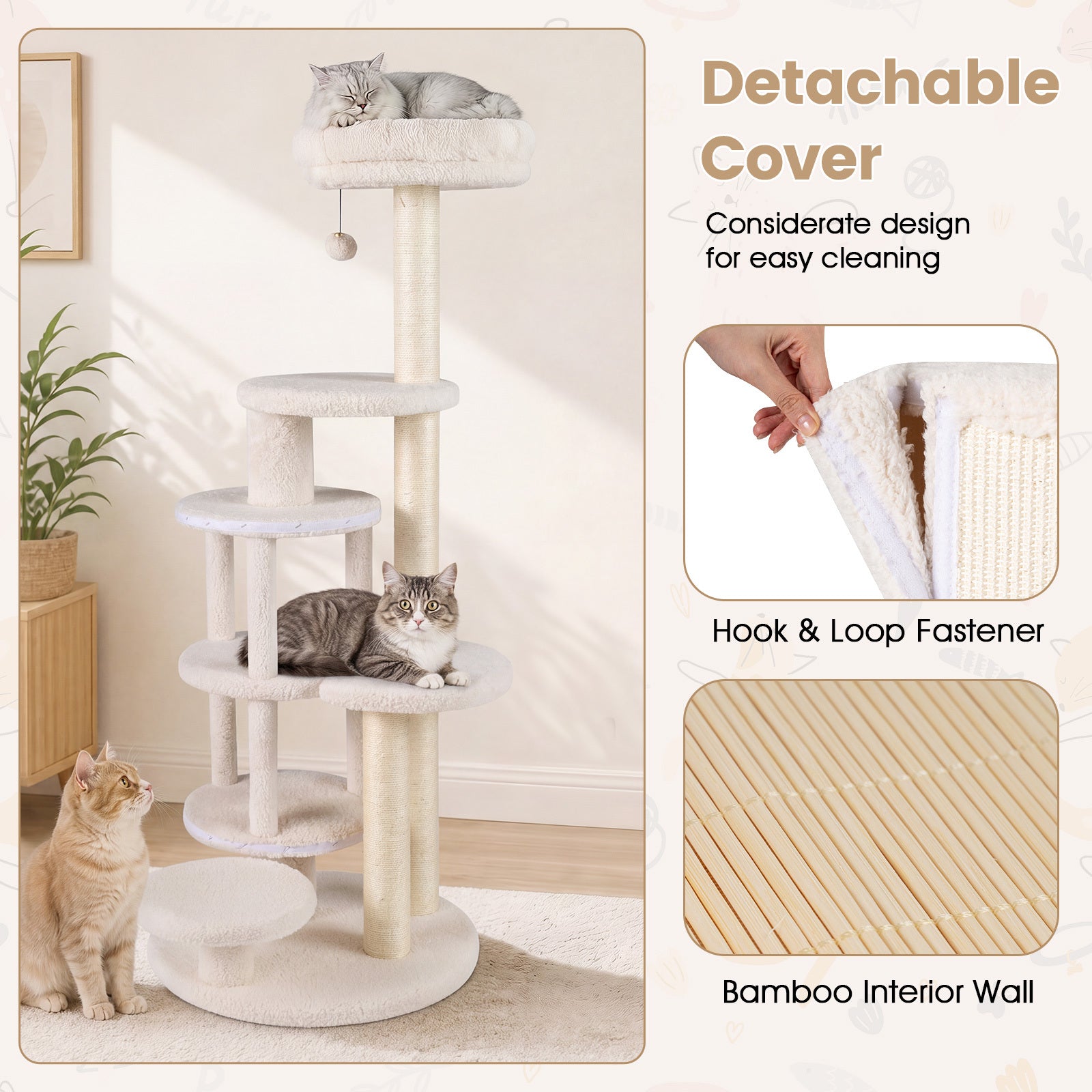 Kattträd – högt, klösträd med nivåer, kattgrottor och klöstolpar av sisal – 150 cm 6 2