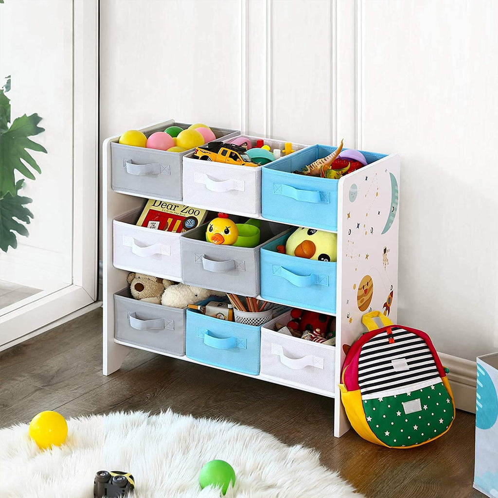 Barnskåp - Bokhylla för leksaker - 9 Fleece Storage Boxes - White/Blue