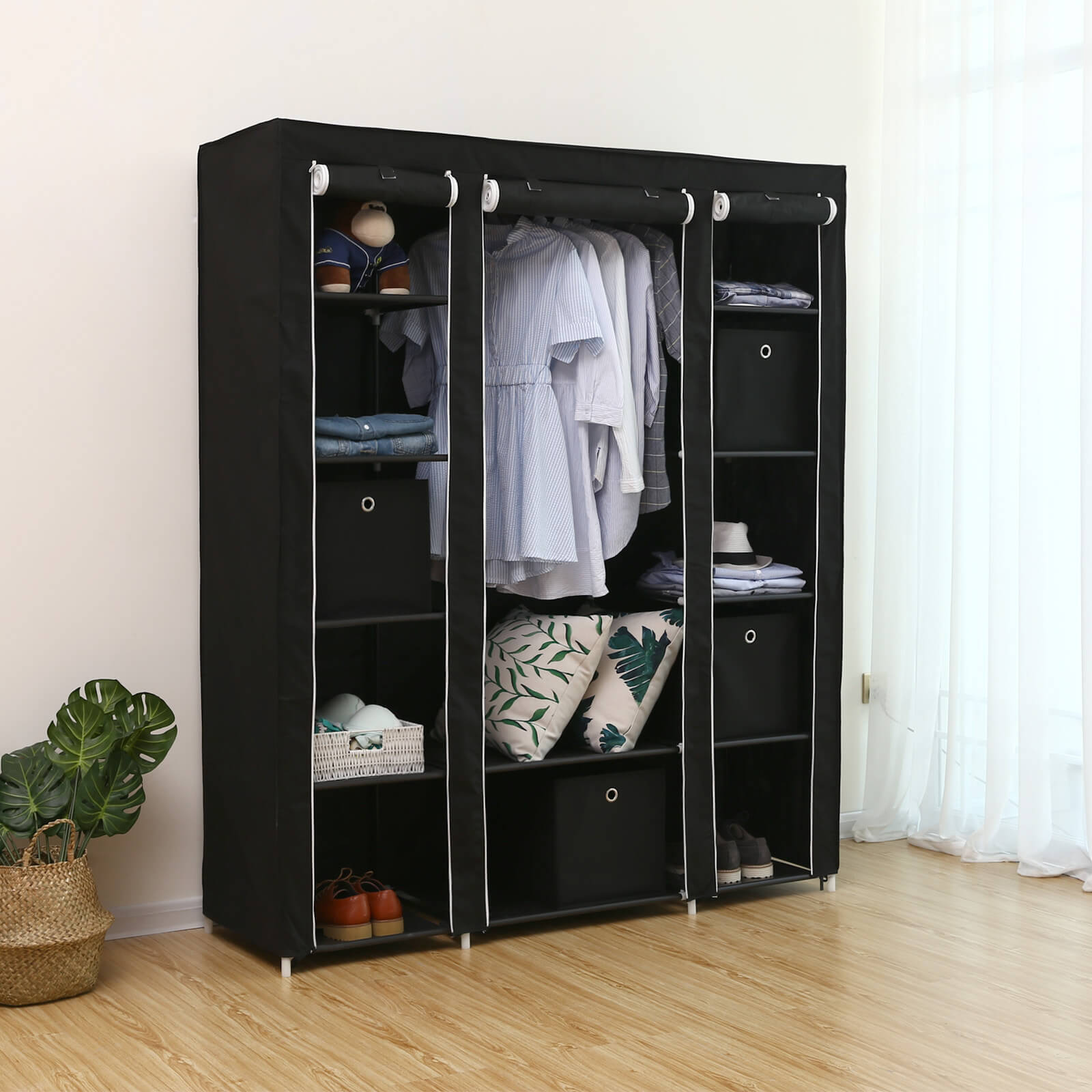 Garderob - tyggarderob - 175 x 150 cm - svart