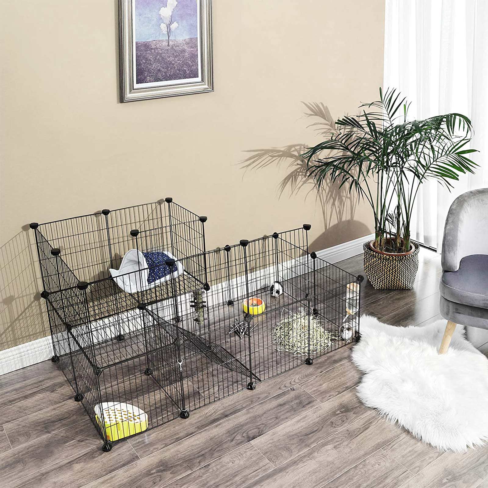 Animal Cage - Rabbit Cage / Cavia Cage - Animal Hob - Svart