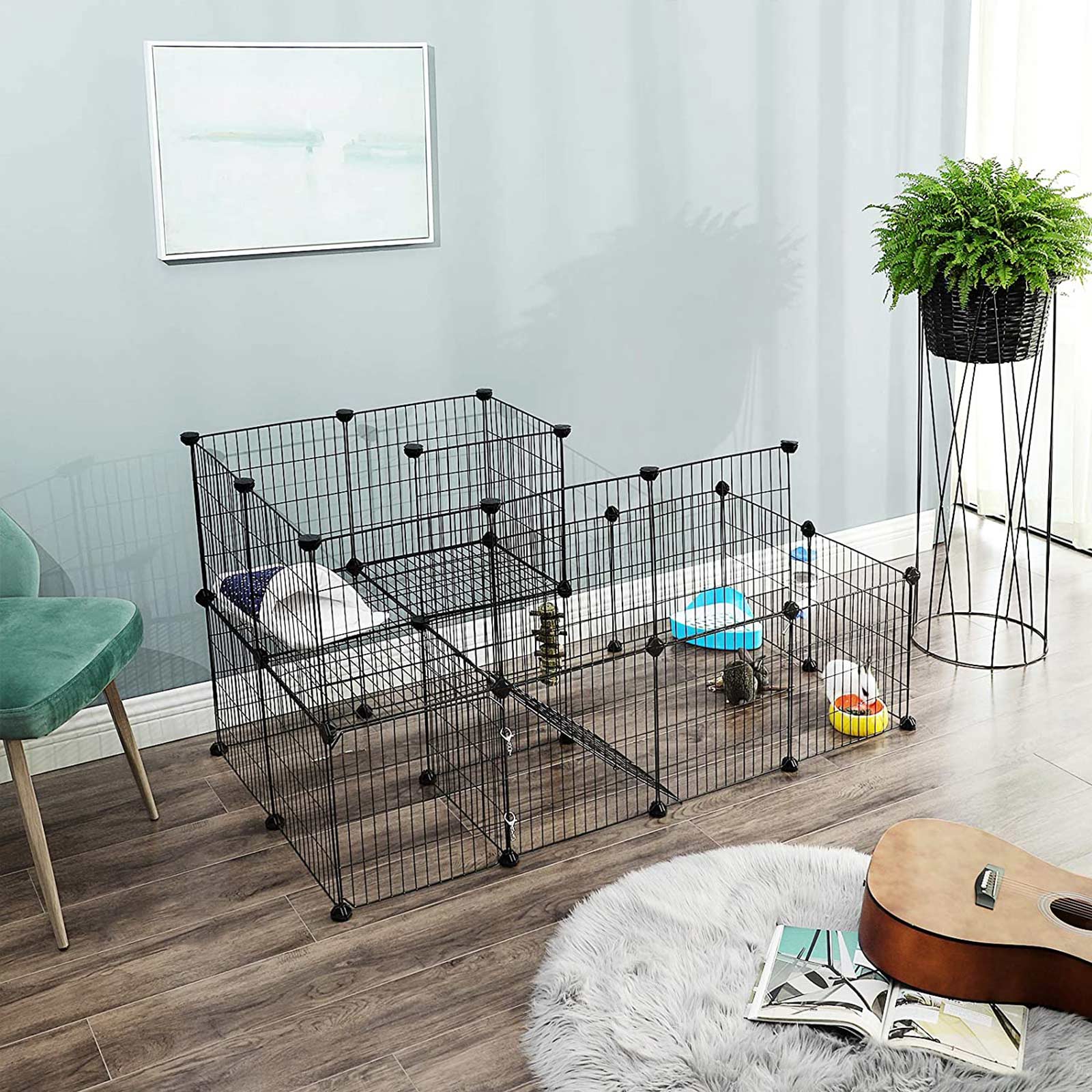 Animal Cage - Rabbit Cage / Cavia Cage - Animal Hob - Svart