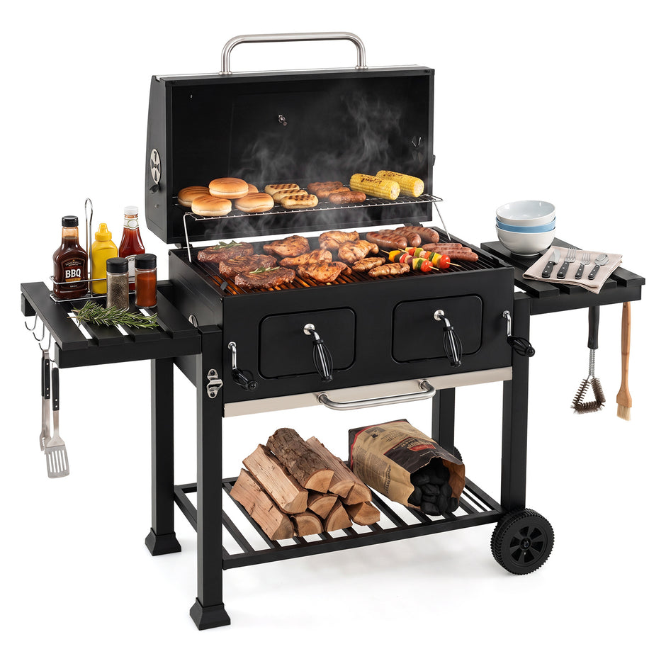 Kolgrill – med lock, grillvagn hjul och skyddstäcke, klotgrill termometer i