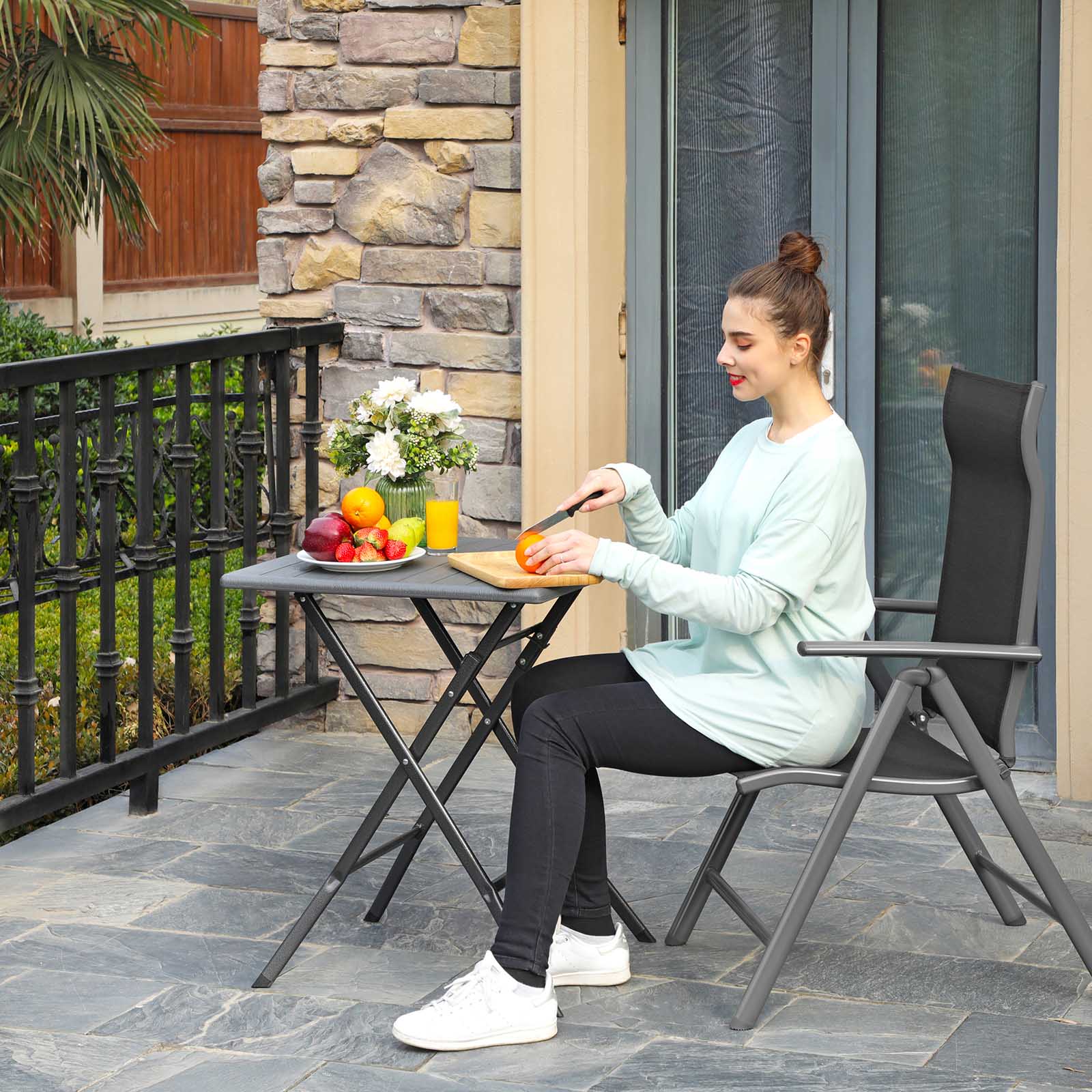 Garden Chair - Folding Chair - Justerbart ryggstöd - aluminiumram - Svart