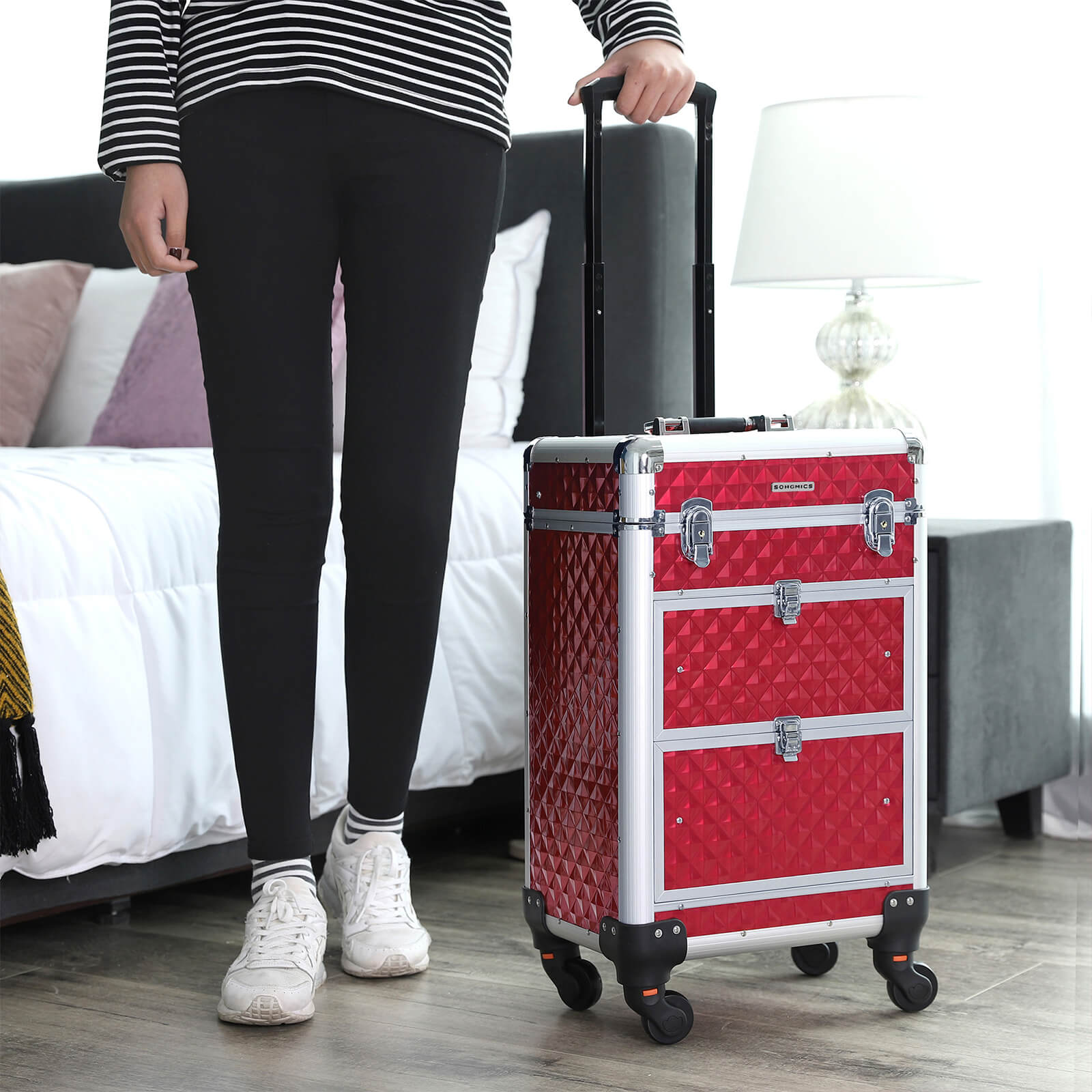Make-Up Trolley-Aluminium Cosmetic Case-Red
