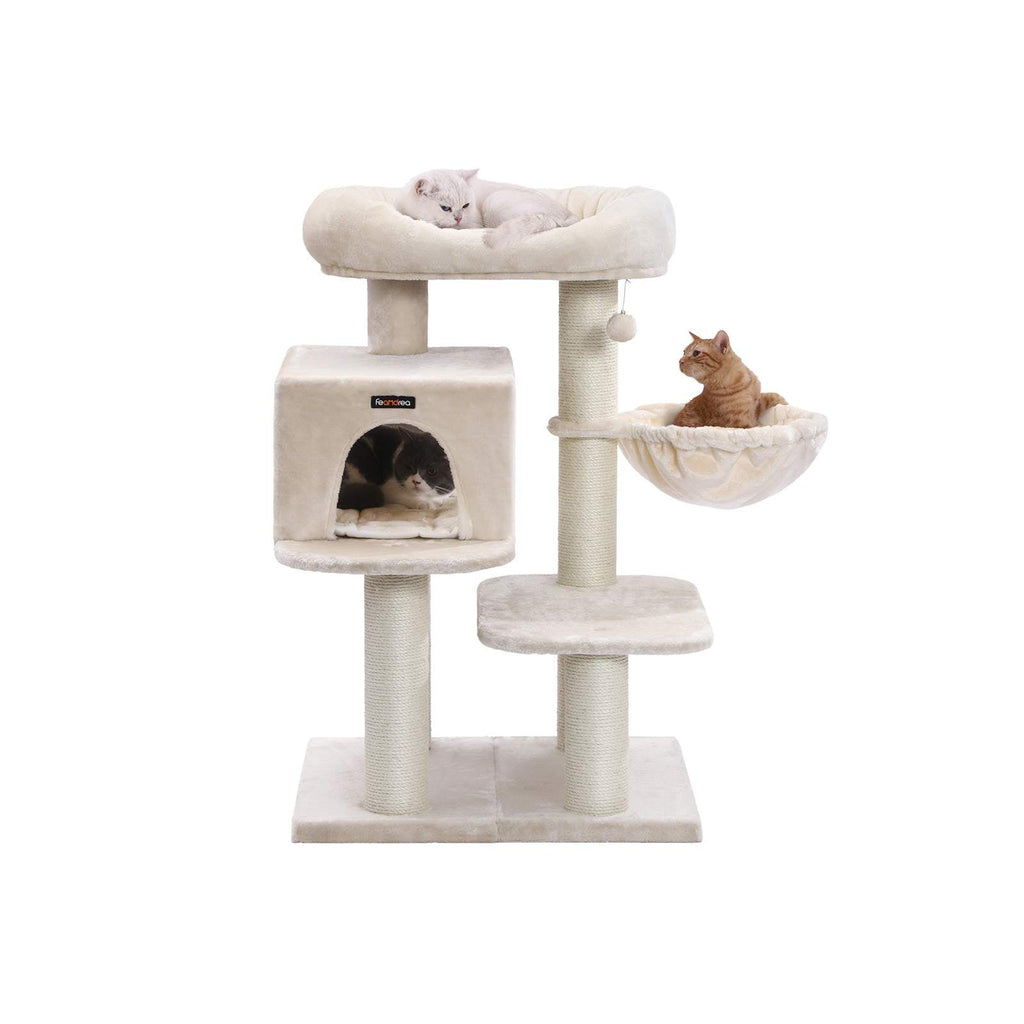 Scratching Post - klättringsträd - med plattform, hängmatta och grotta - grädde
