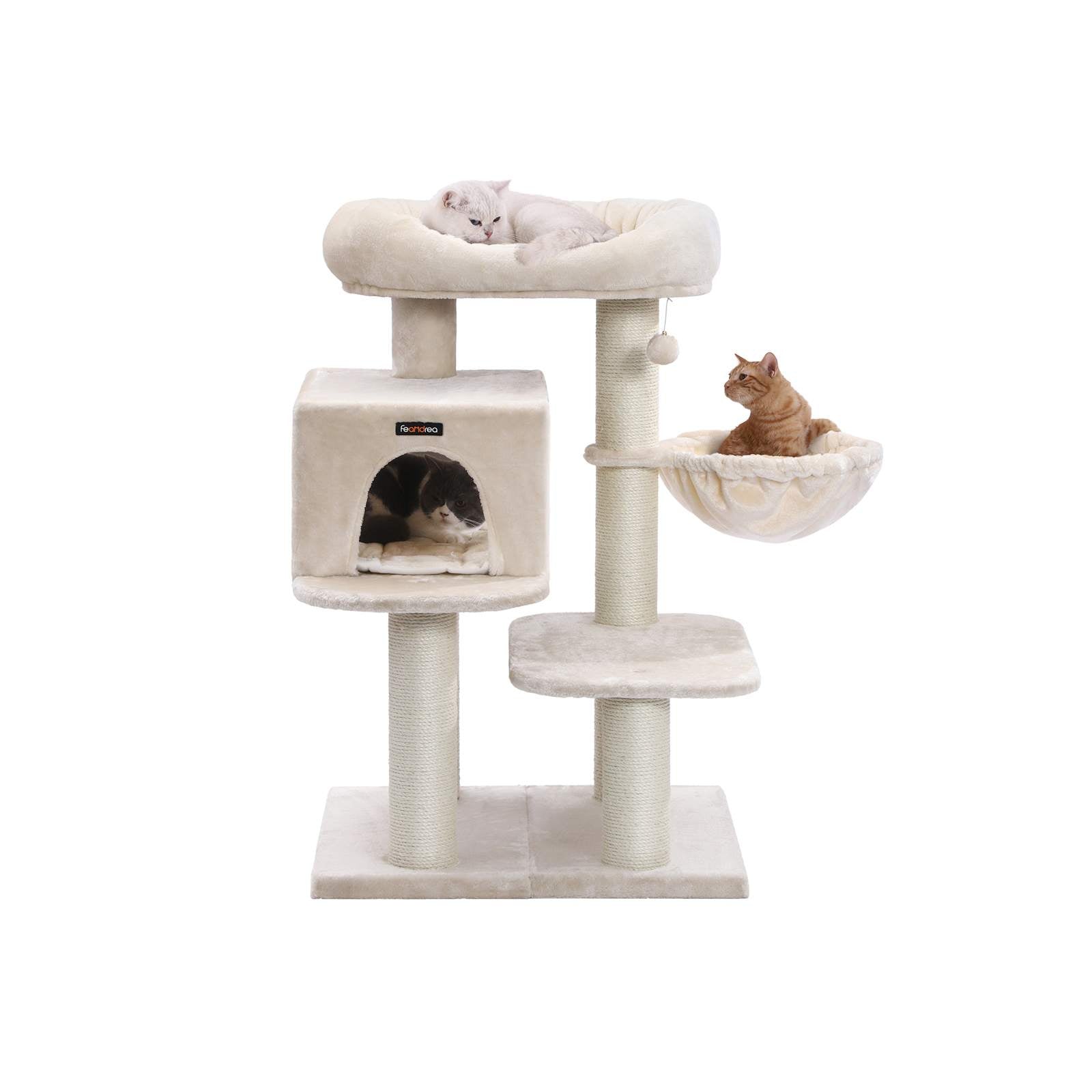Scratching Post - klättringsträd - med plattform, hängmatta och grotta - grädde