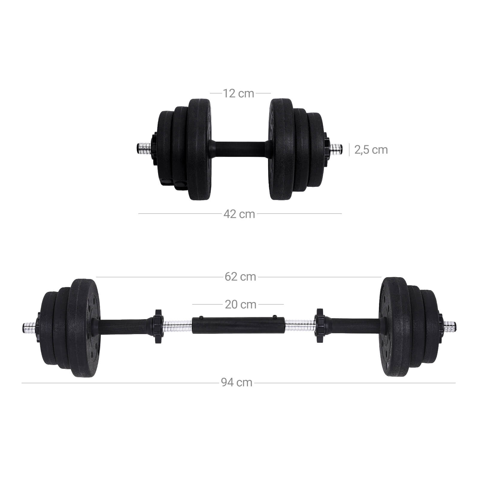 Halkerset - justerbara hantlar - 20 kg / 30 kg - plast med stålrör