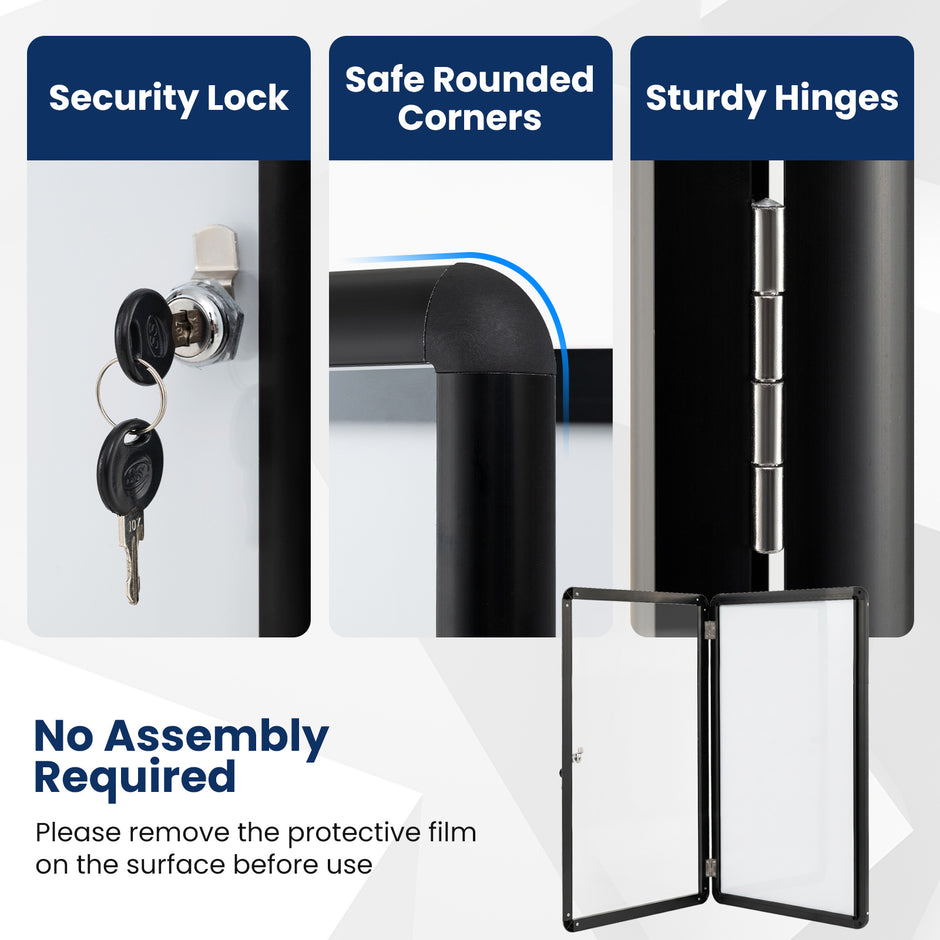 Låsbar – informationsskåp med magnetisk och skrivbar bakplåt, – 84 x 54 cm
