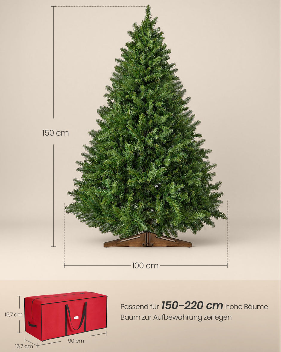 Kunstkerstboom – 150 cm – PE en PVC – Houten Standaard – Met Opbergtas – Groen