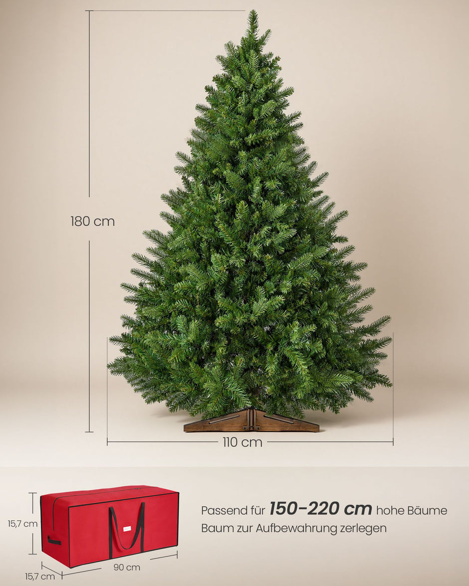 Kunstkerstboom – 180 cm – PE en PVC – Houten Standaard – Met Opbergtas – Groen