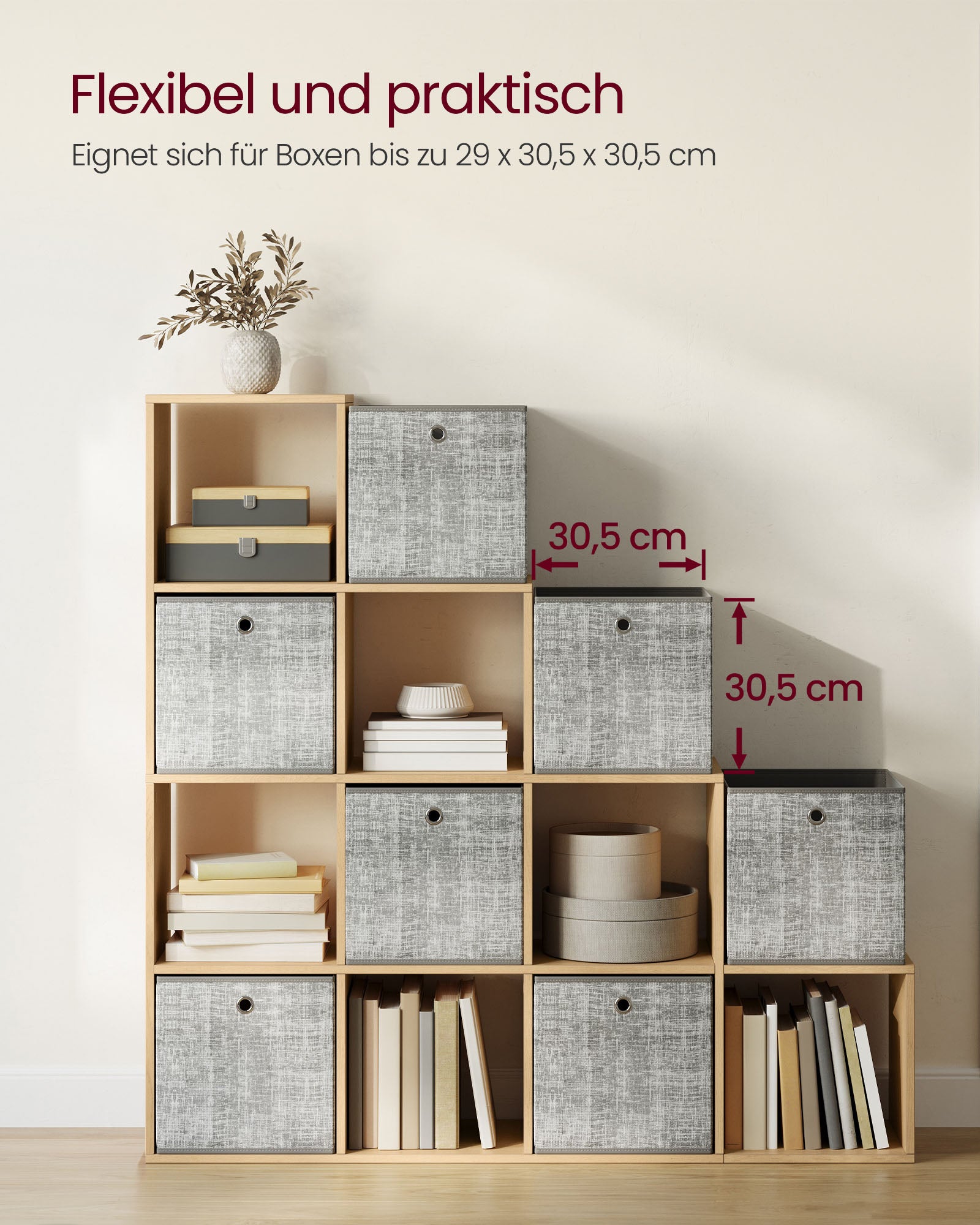 Bokhylla - med 10 fack - 29 × 129,5 × 129,5 cm - Oak Beige