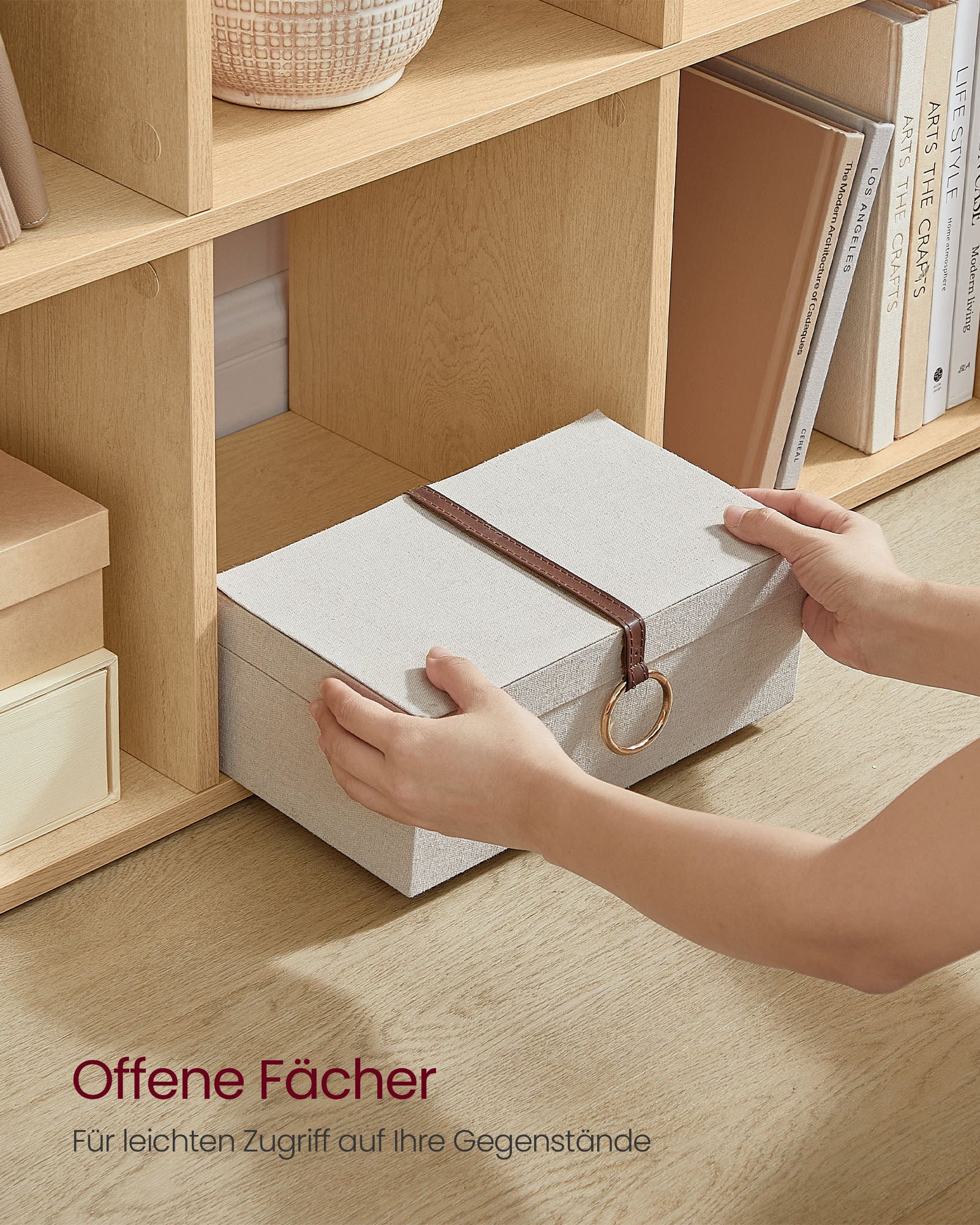 Bokhylla - med 10 fack - 29 × 129,5 × 129,5 cm - Oak Beige