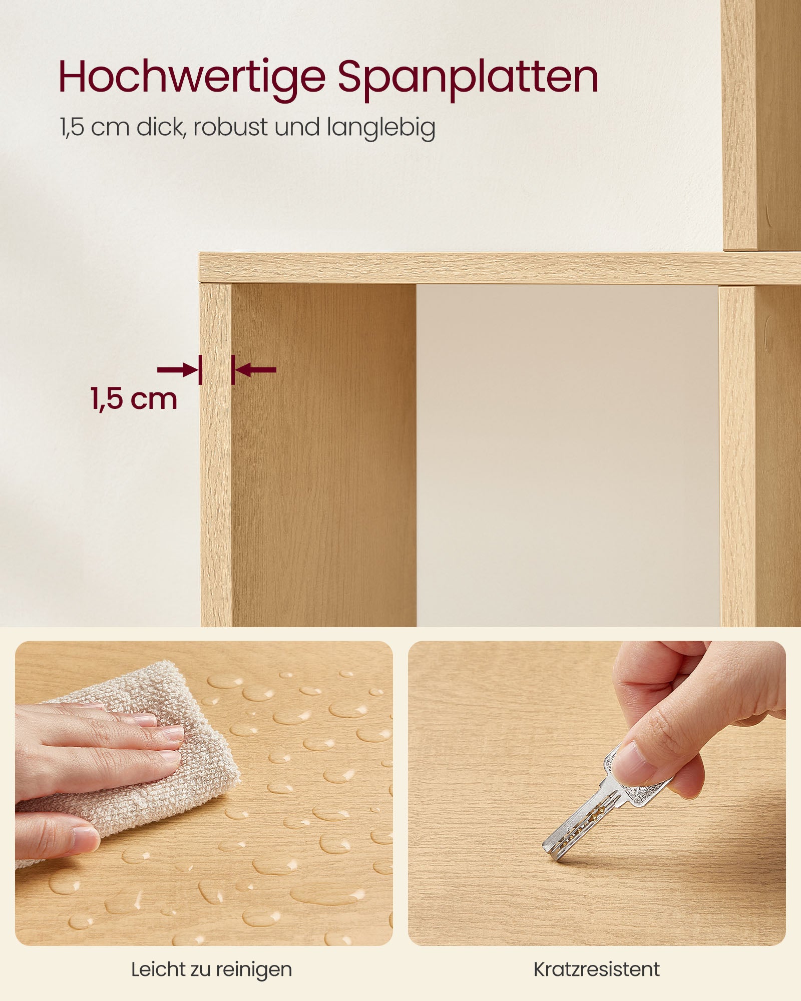 Bokhylla - med 10 fack - 29 × 129,5 × 129,5 cm - Oak Beige