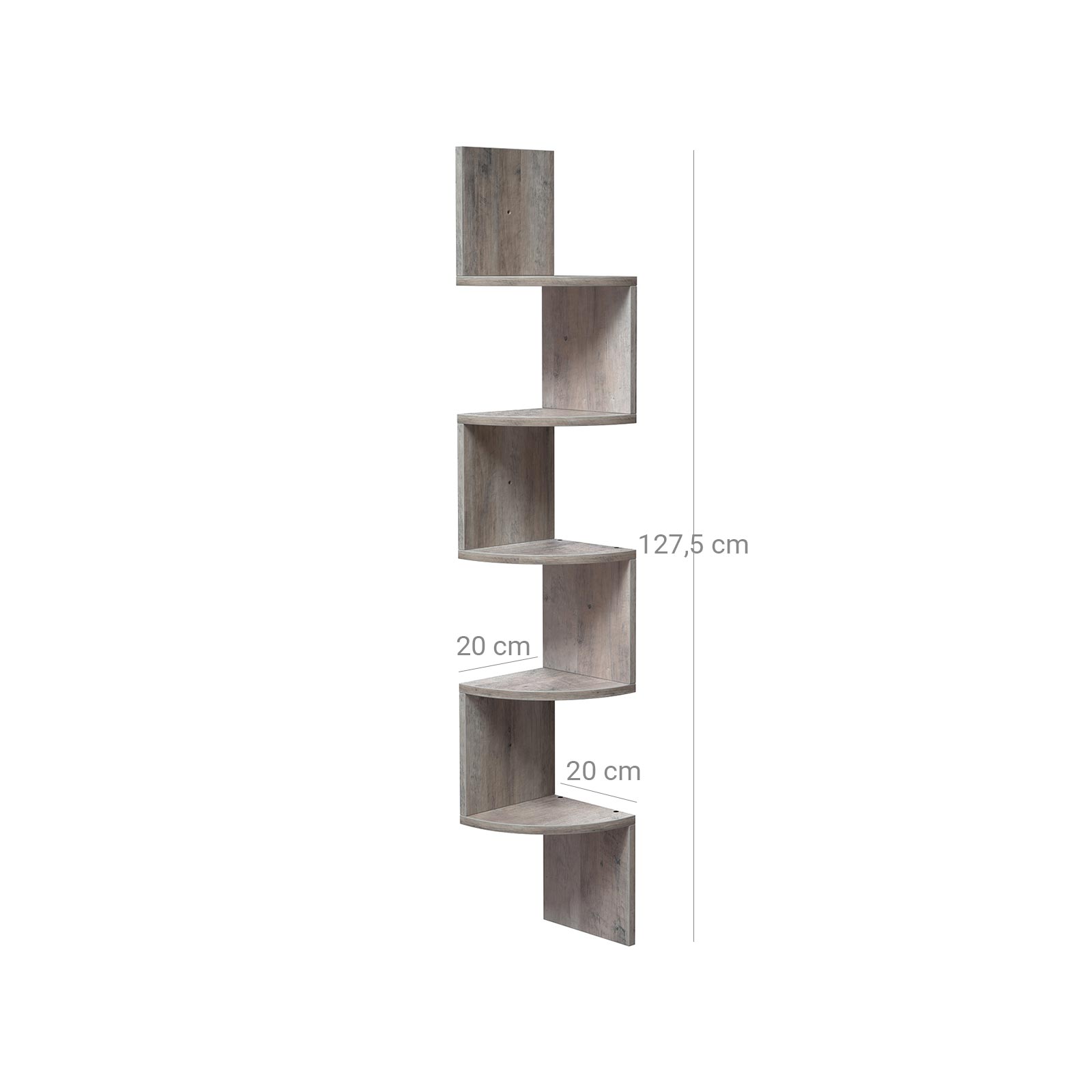 Hörnbräda - vägghylla med 5 nivåer - grå