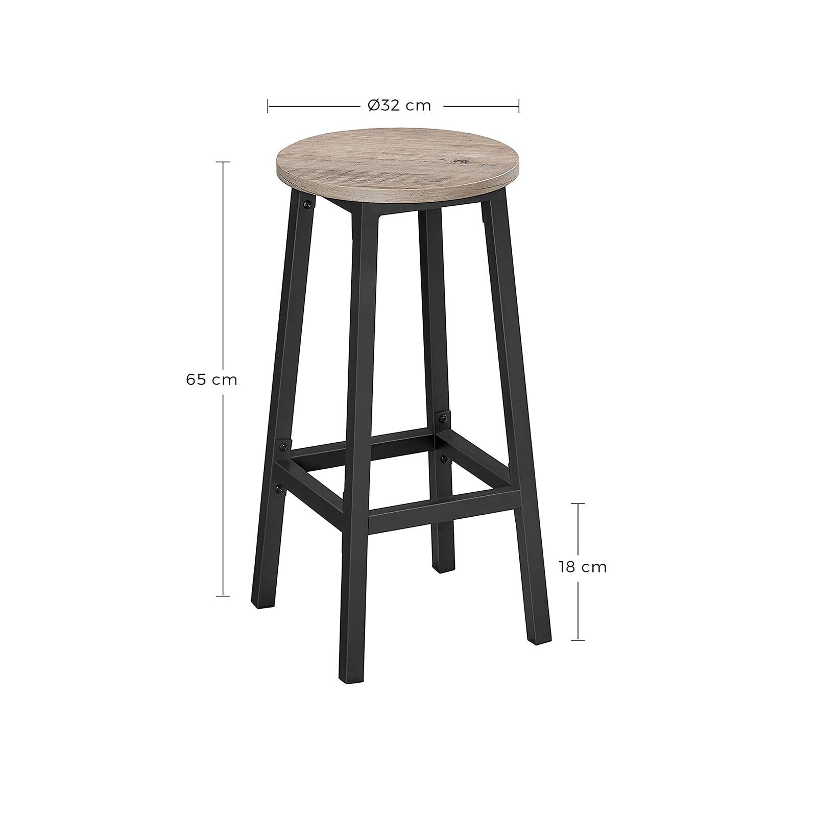 Barstolar - uppsättning av 2 - stångstolar - höjd 65 cm - med stålram