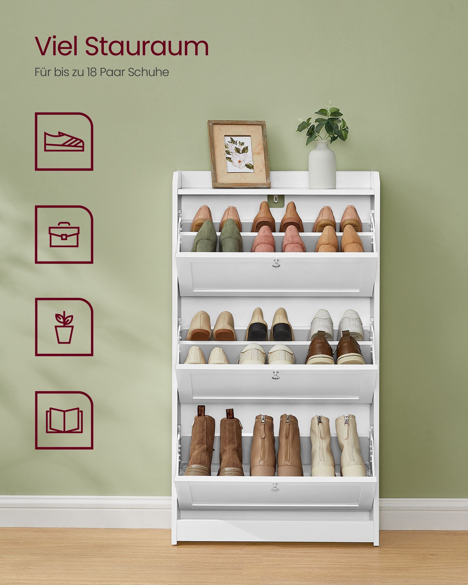 Skoskåp med 3 ventiler för högst 18 par skor, Wolkwit