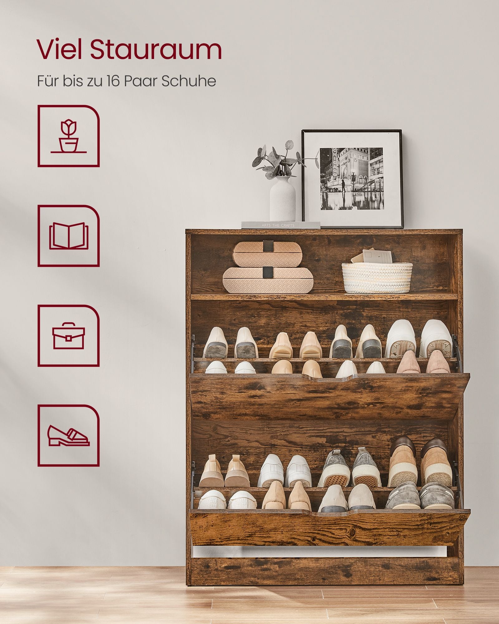 Skoskåp - med 2 ventiler och öppet fack - Vintage Brown