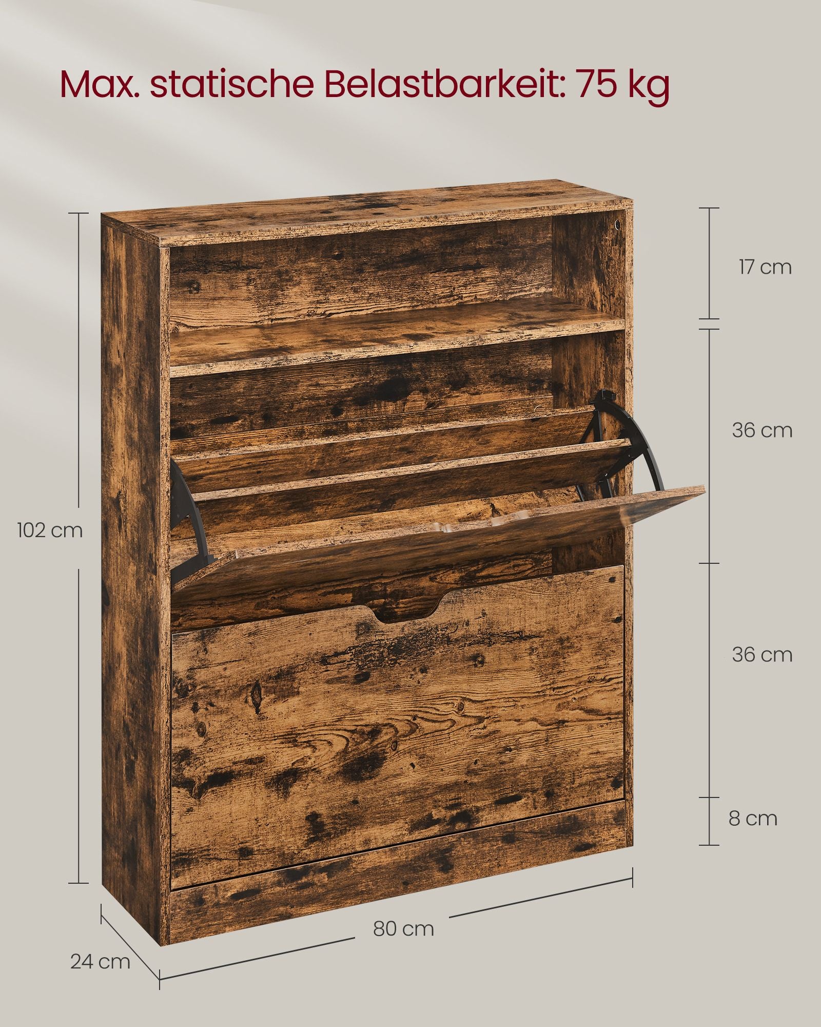 Skoskåp - med 2 ventiler och öppet fack - Vintage Brown