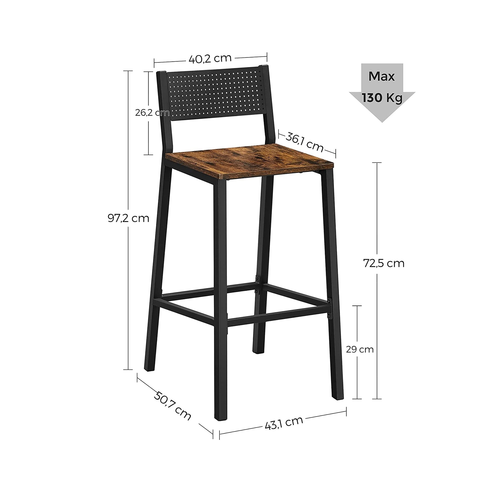 Barstolar - Uppsättning av 2 - Kökstolar - Vintage Brown