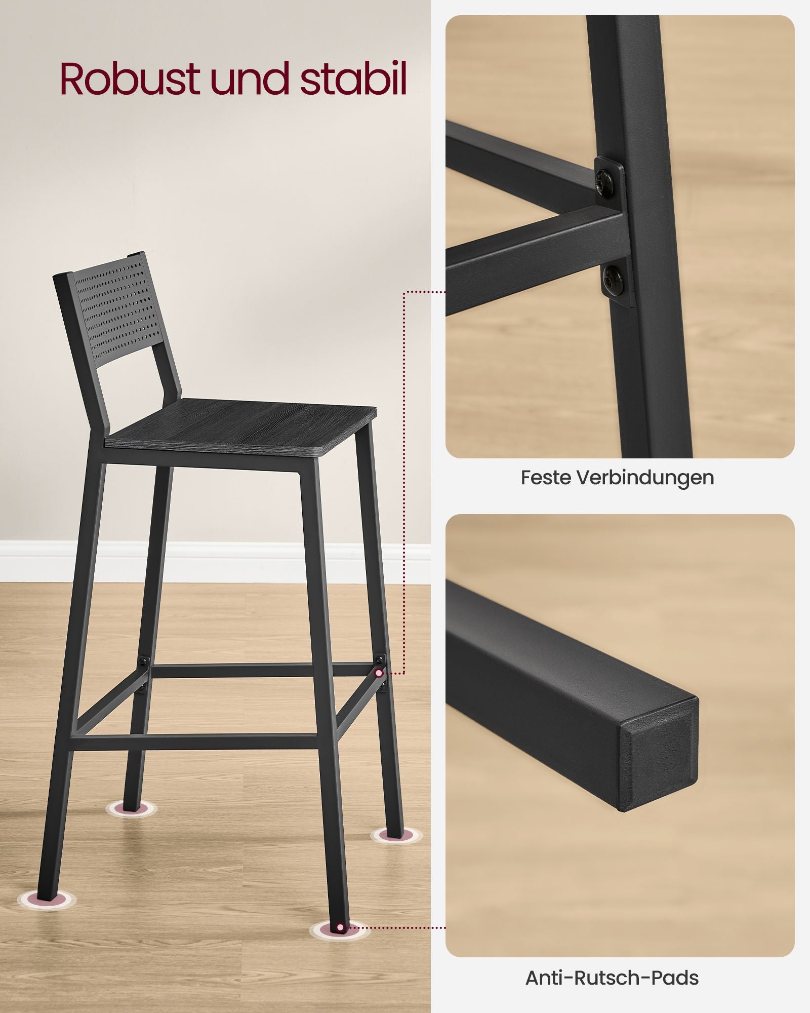 Barstolsindustriell designuppsättning av 2-antracit svart