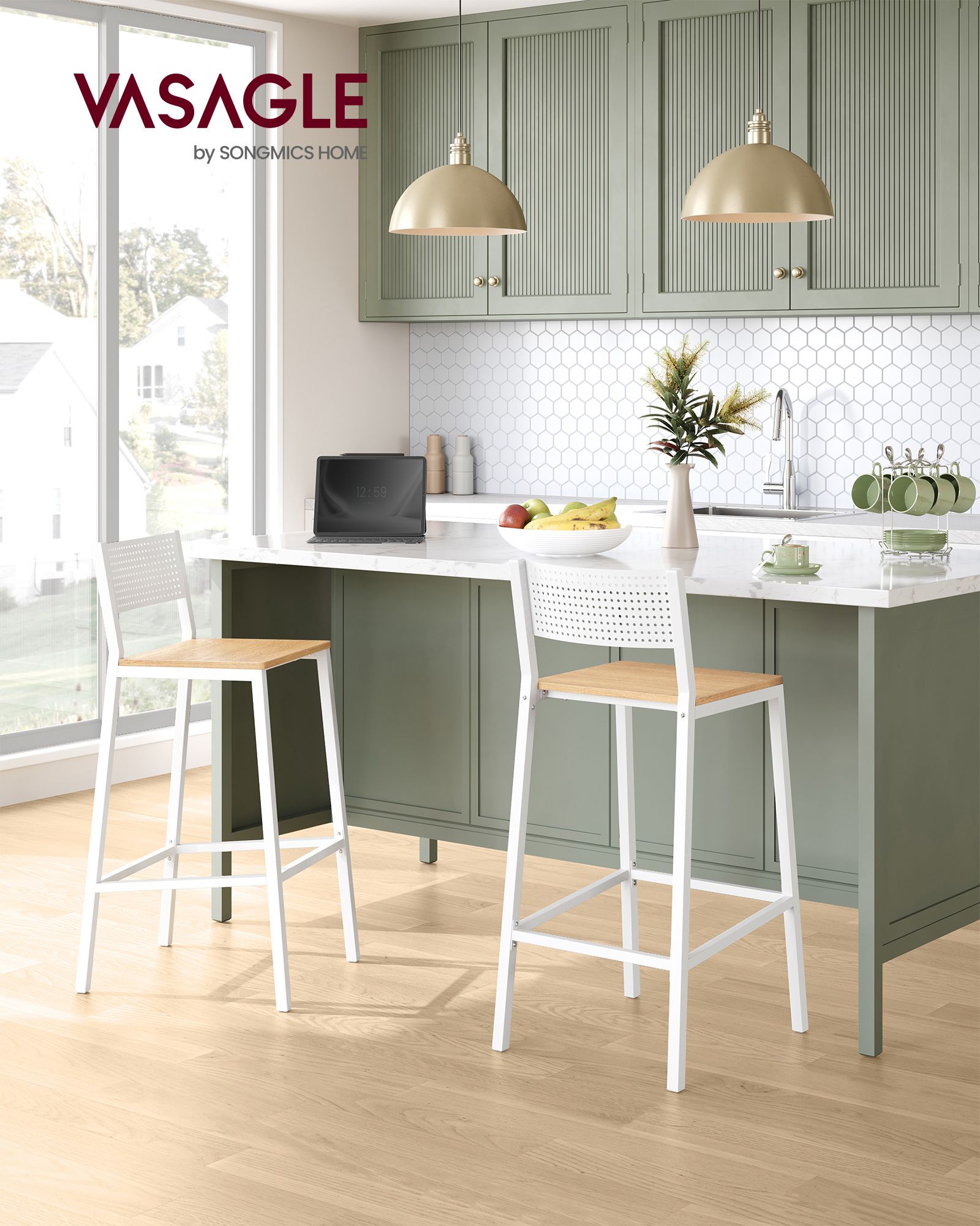 Barstolar - Industriell design - Uppsättning av 2 - beige