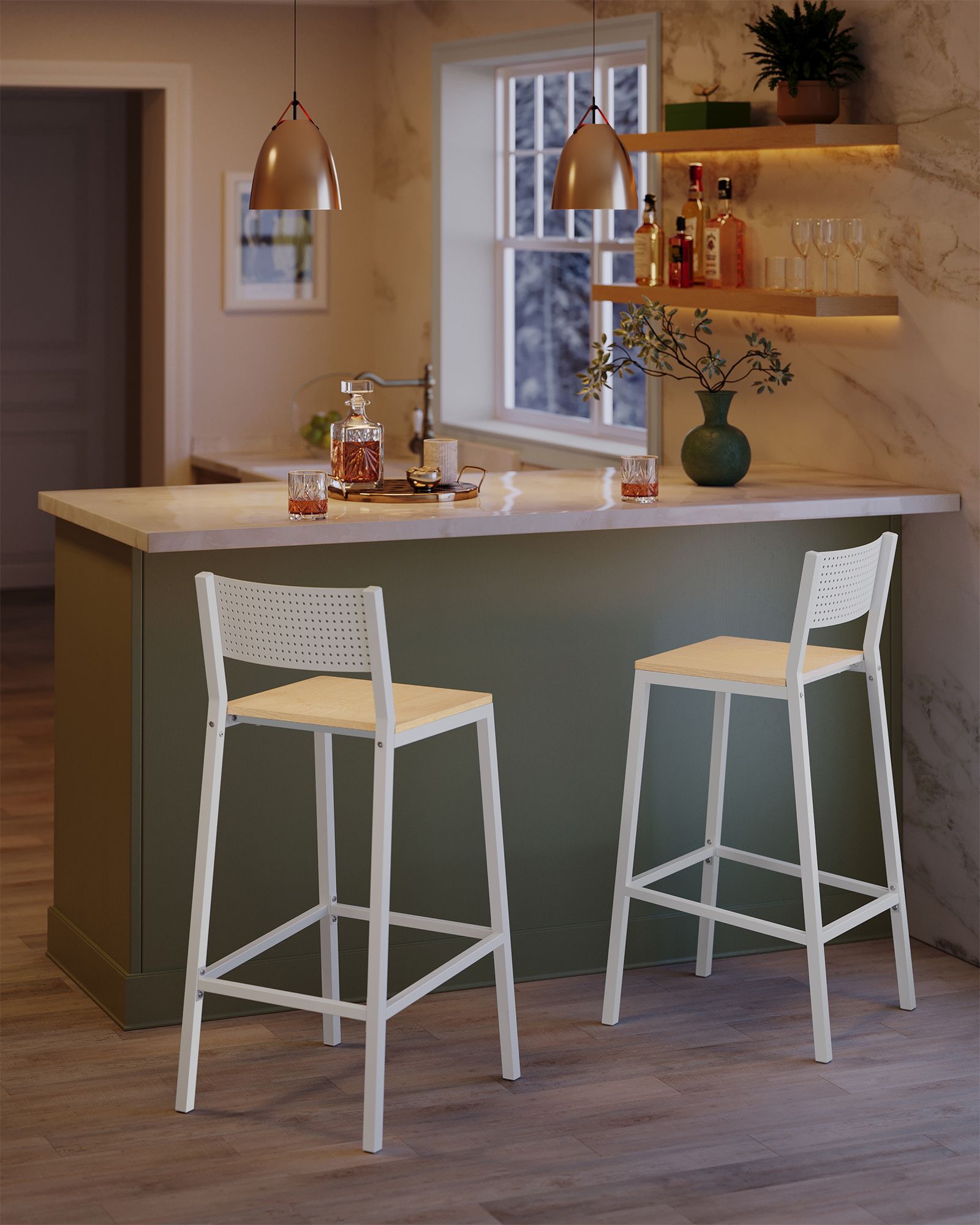 Barstolar - Industriell design - Uppsättning av 2 - beige