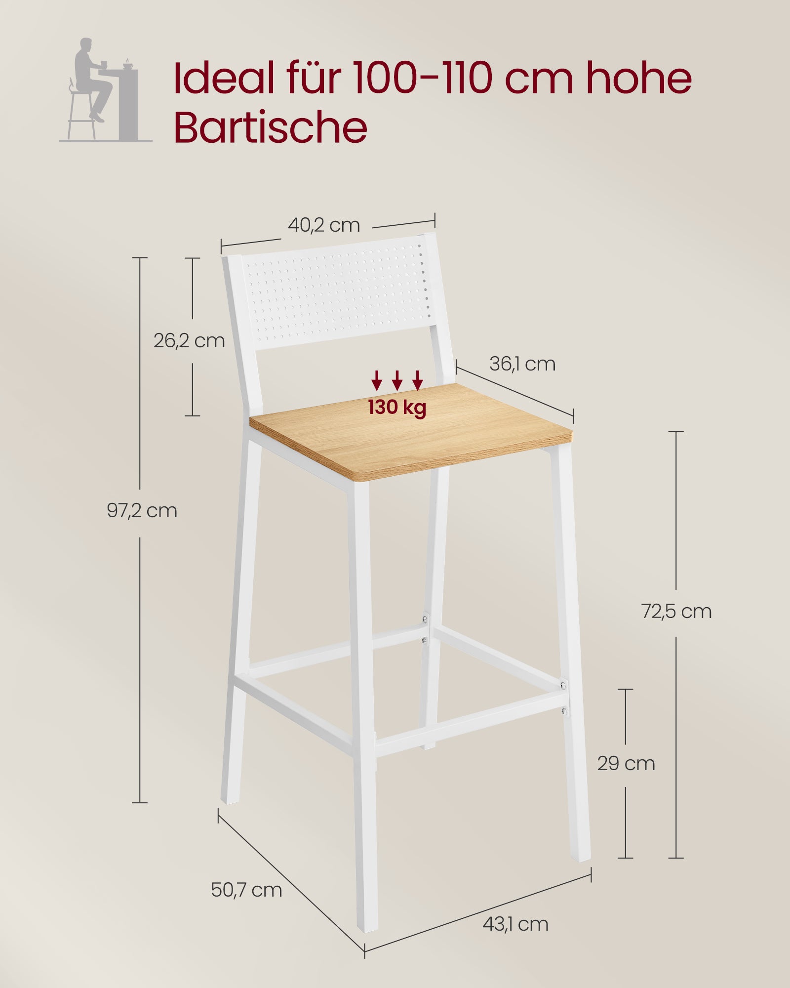 Barstolar - Industriell design - Uppsättning av 2 - beige
