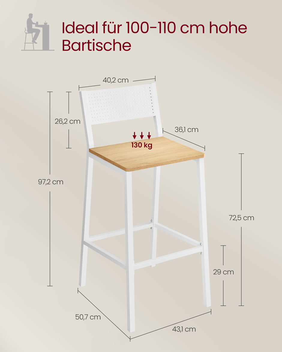 Barstolar – industriell design – set om 2 – beige och vit