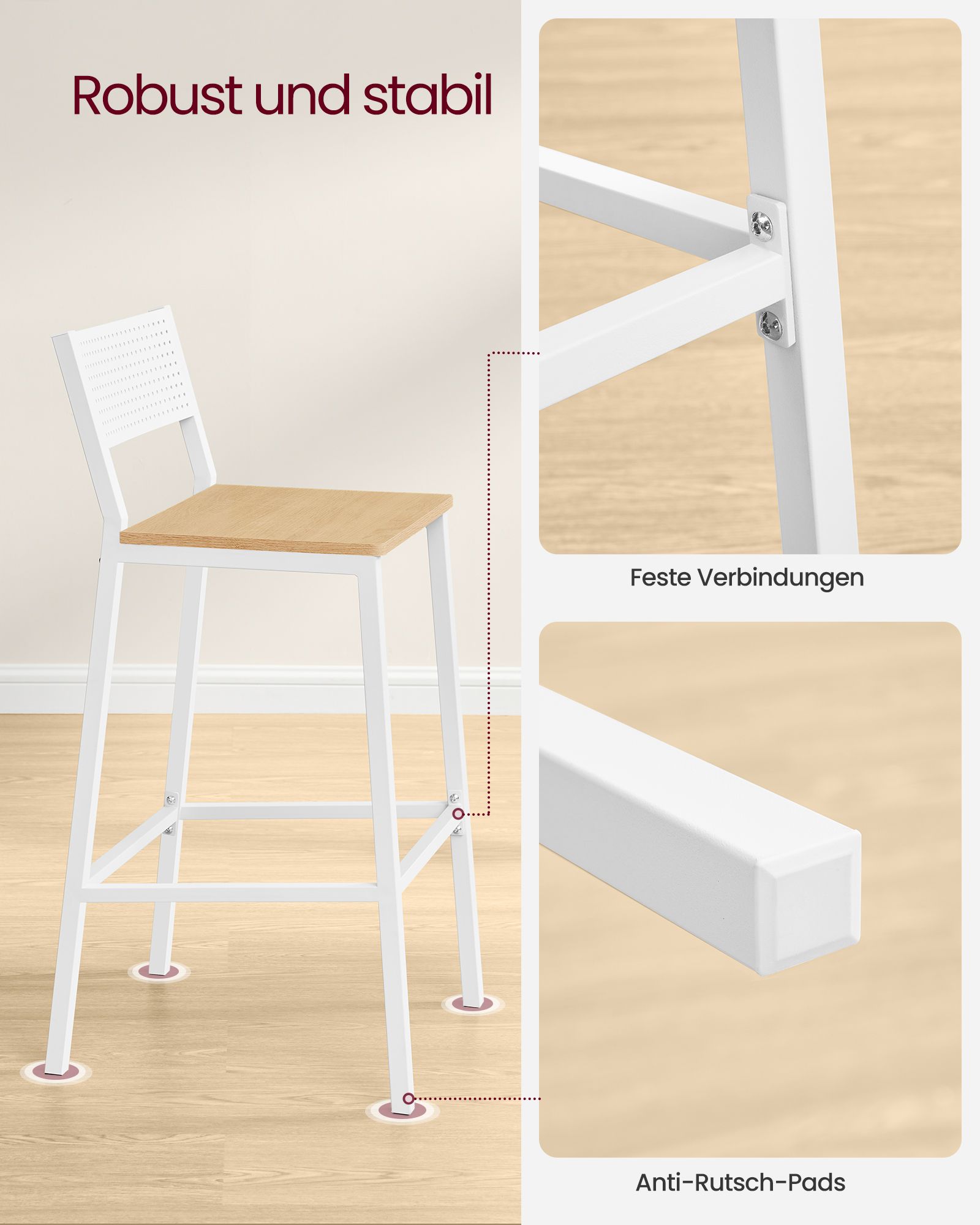 Barstolar – industriell design – set om 2 – beige och vit