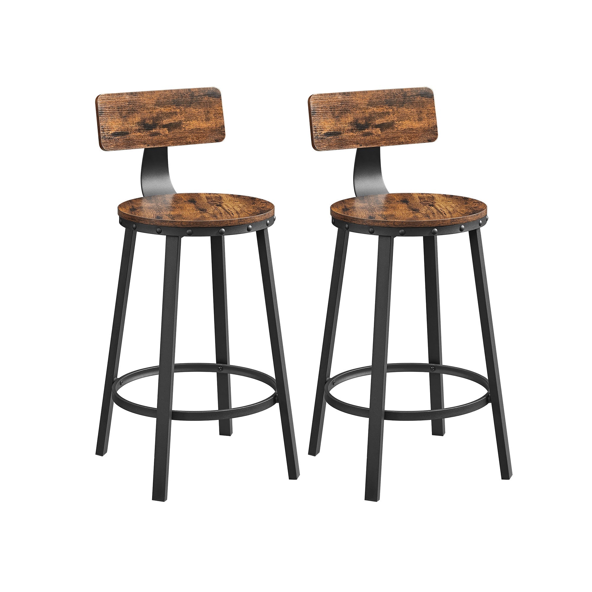 Barstolar - uppsättning av 2 - industriell design - vintage brun / svart