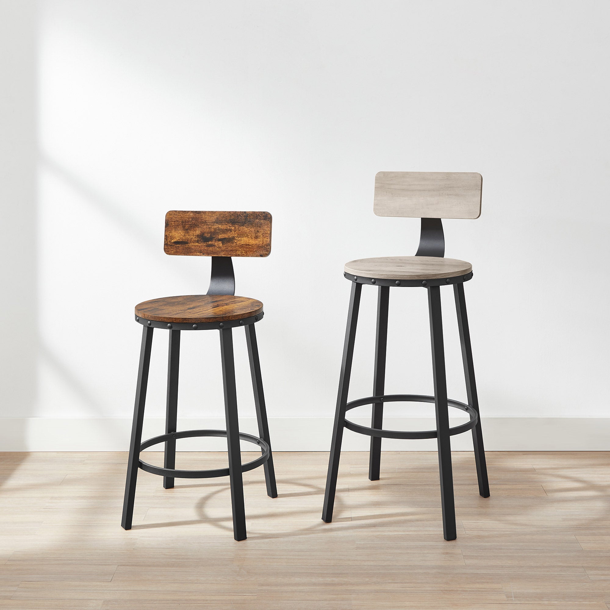 Barstolar - uppsättning av 2 - industriell design - vintage brun / svart