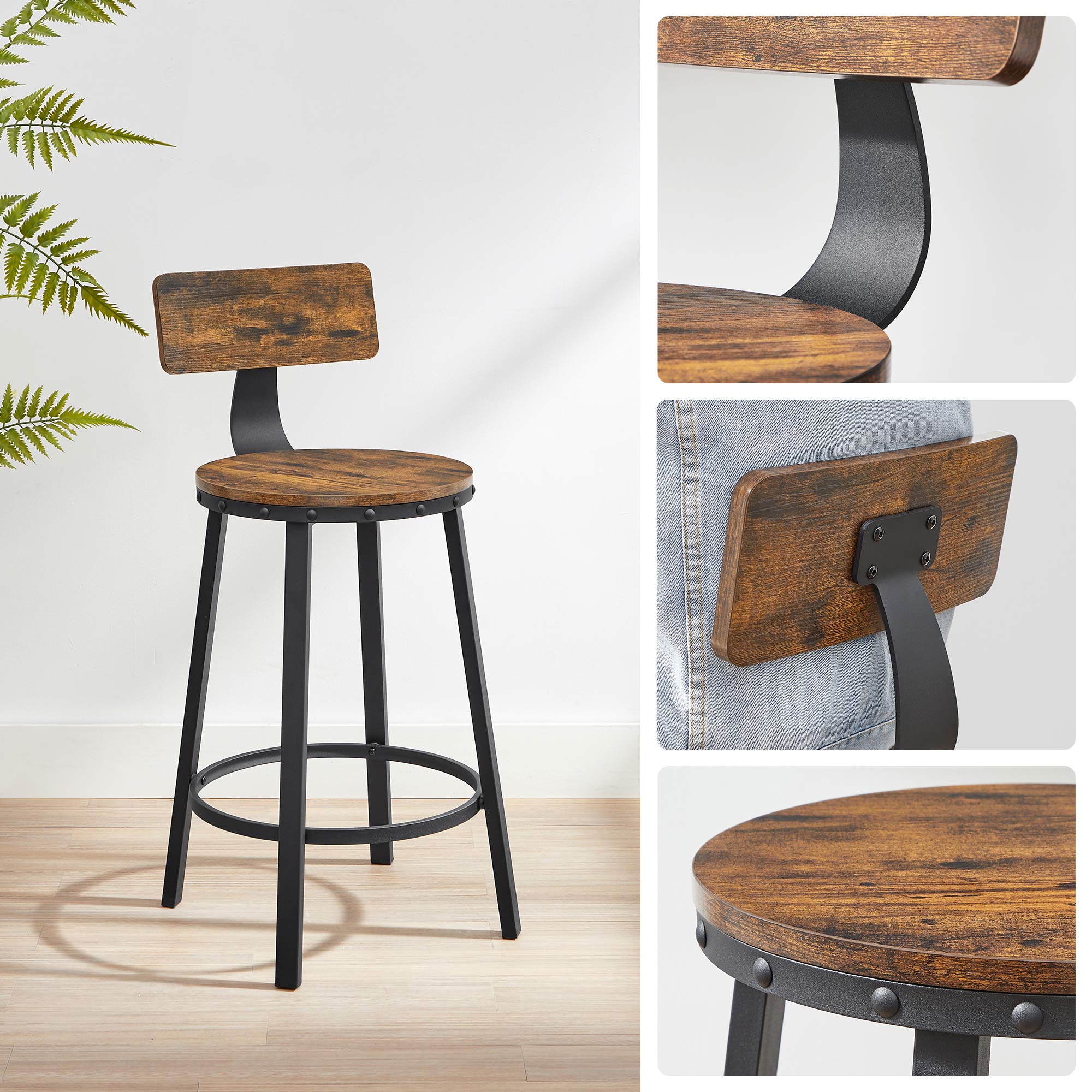 Barstolar - uppsättning av 2 - industriell design - vintage brun / svart