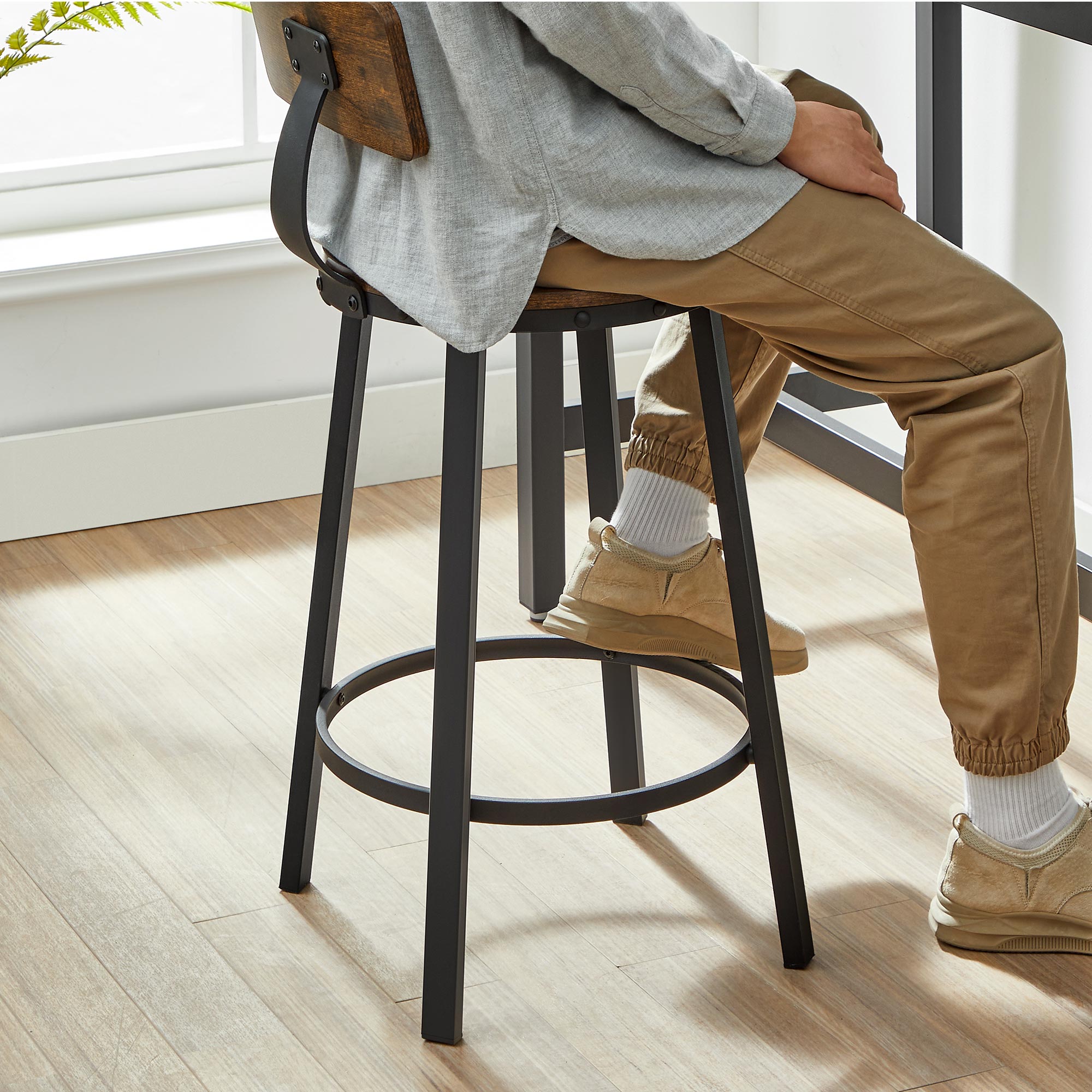Barstolar - uppsättning av 2 - industriell design - vintage brun / svart