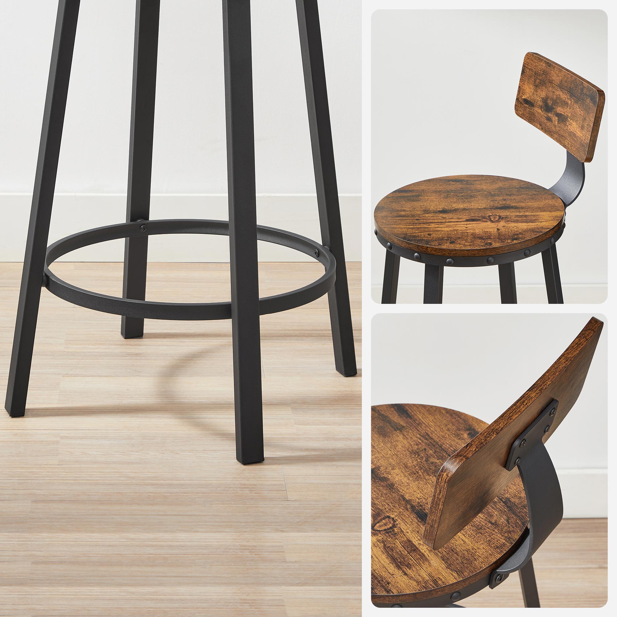 Barstolar - uppsättning av 2 - industriell design - vintage brun / svart