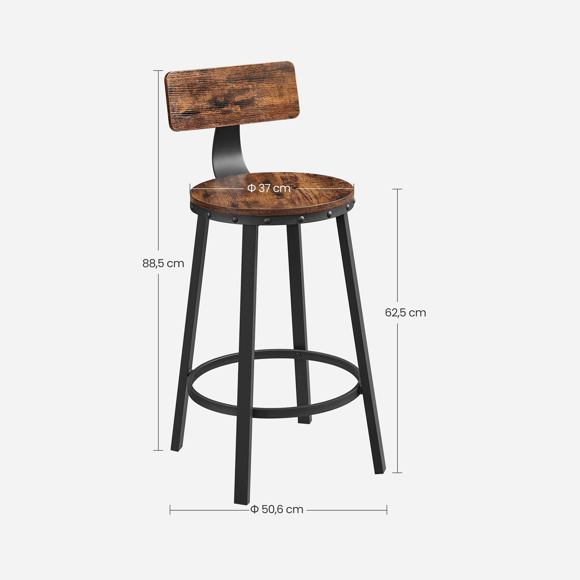 Barstolar - uppsättning av 2 - industriell design - vintage brun / svart