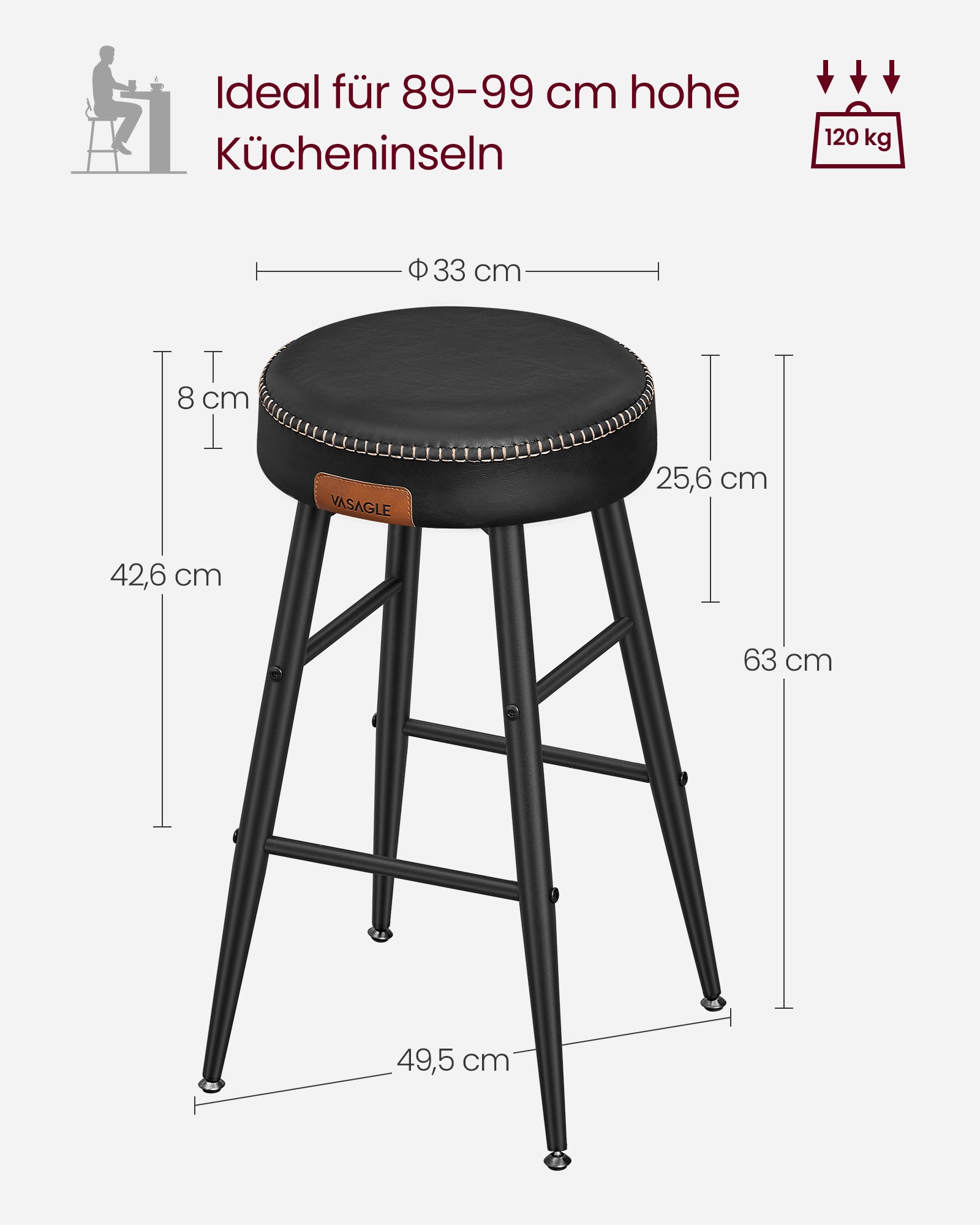 Ekho Collection - Barstol - Uppsättning av 2 - Lätt att montera - 63 cm hög