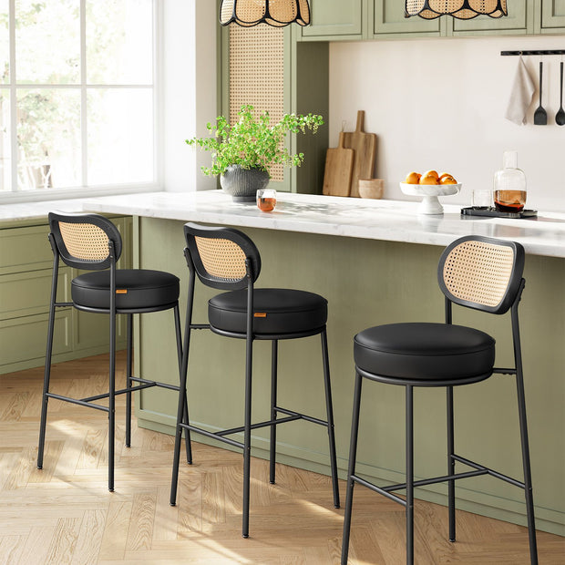 Barstolar Set om 2 – Höga pallar med böjt ryggstöd – Svart