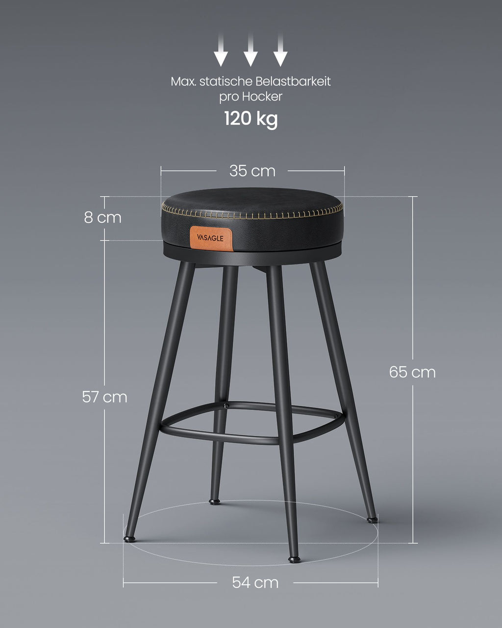Barstolsuppsättning med 2 65 cm hög bläck