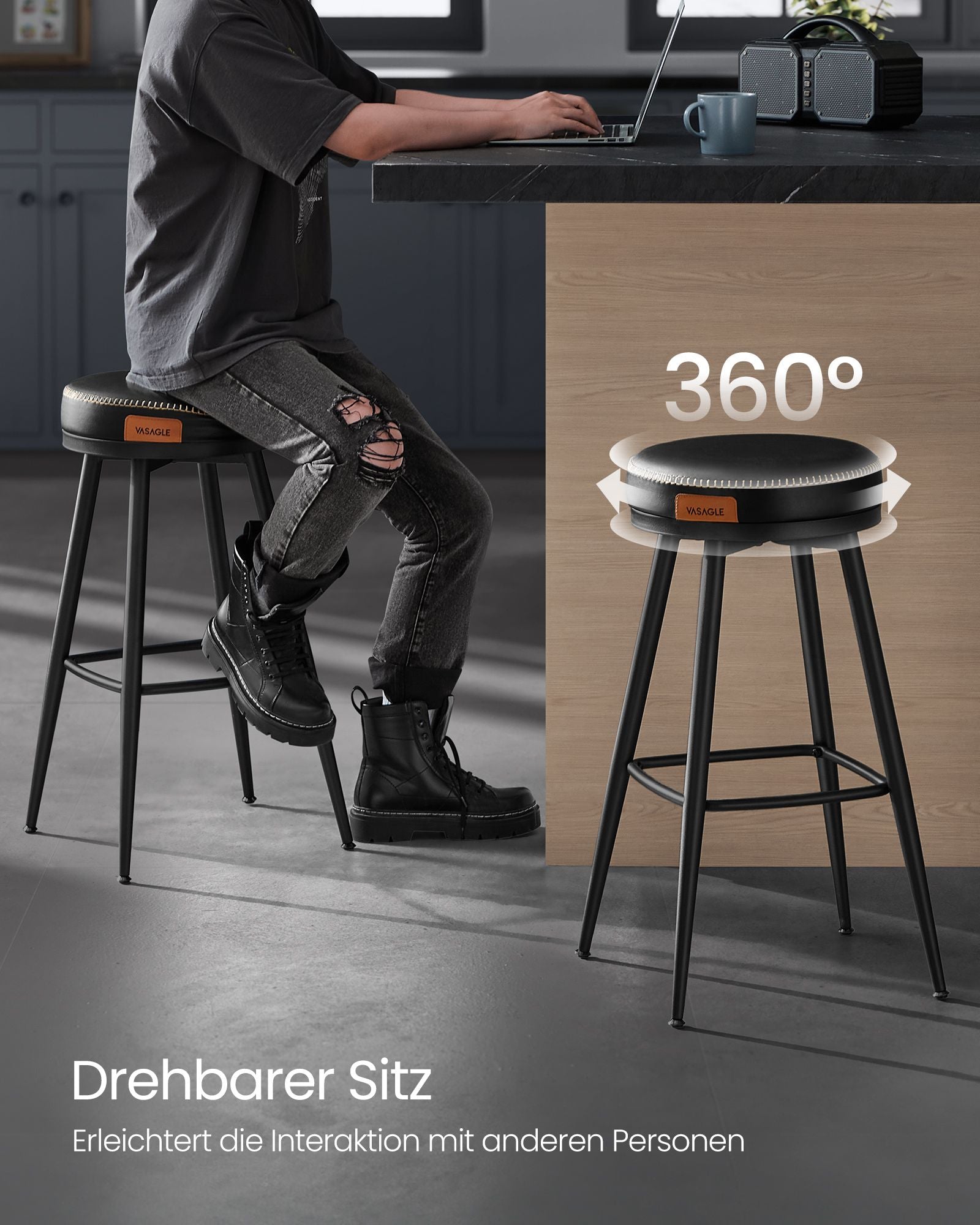 Barstol Set om 2 – Höjd 76 cm – Stål – Bläcksvart