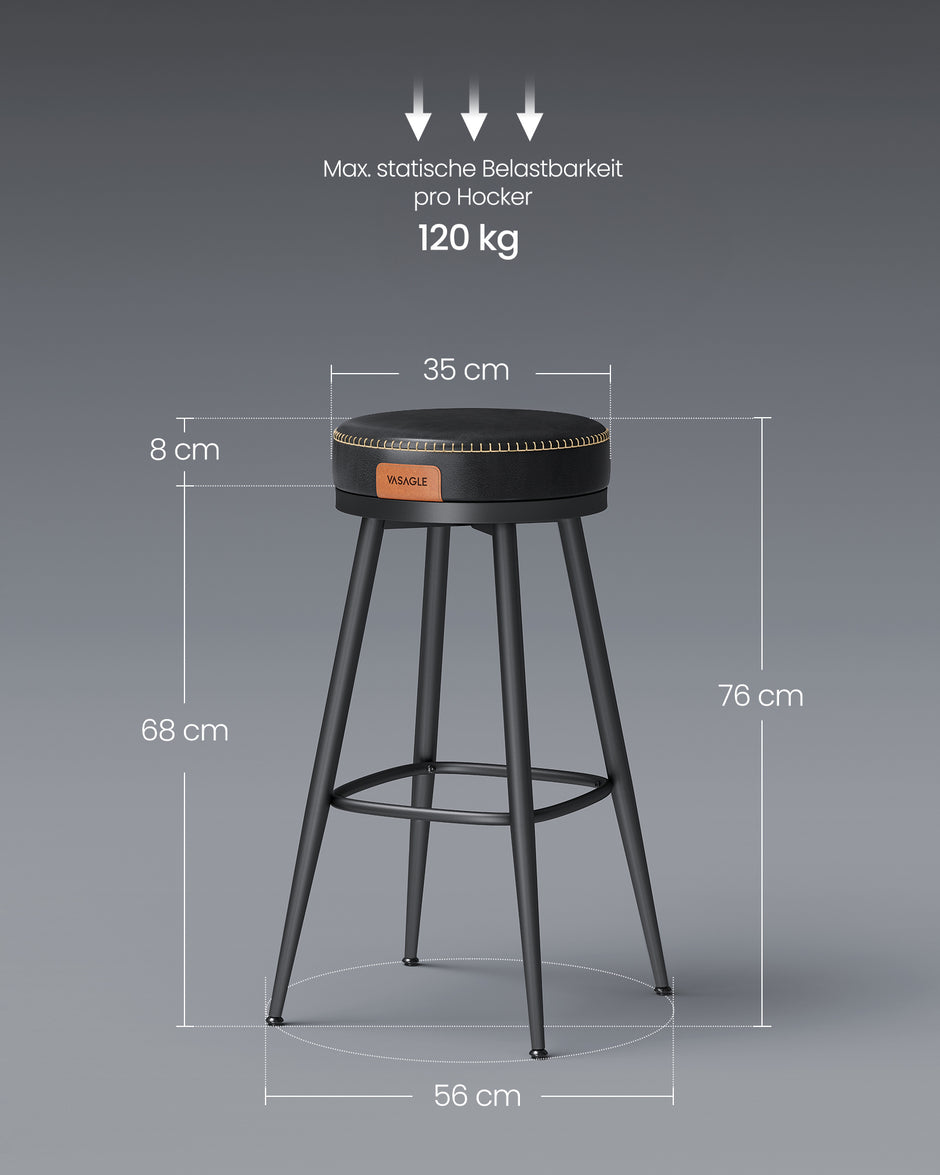 Barstol Set om 2 – Höjd 76 cm – Stål – Bläcksvart