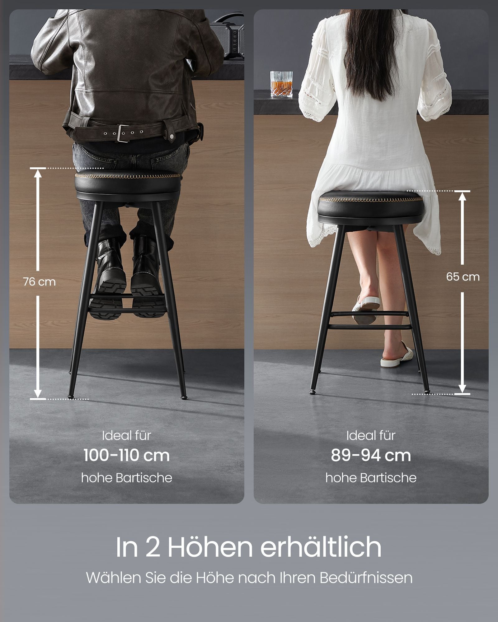 Barstol Set om 2 – Höjd 76 cm – Stål – Bläcksvart