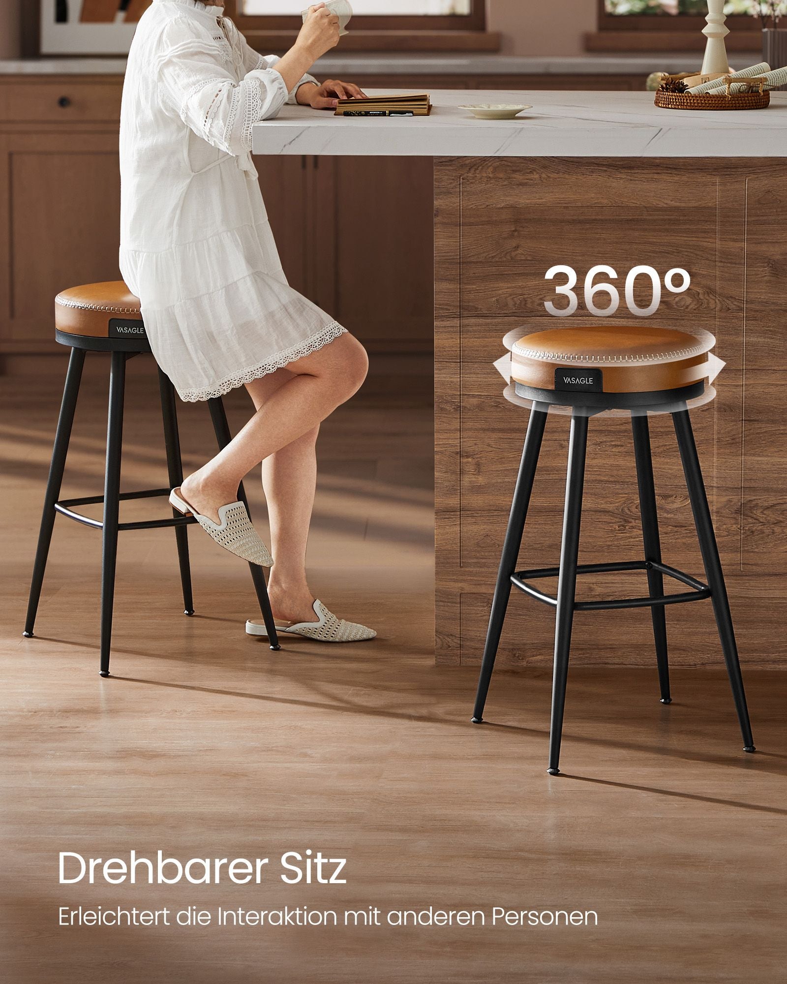 Barstolsuppsättning av 2 76 cm hög karamellbrun