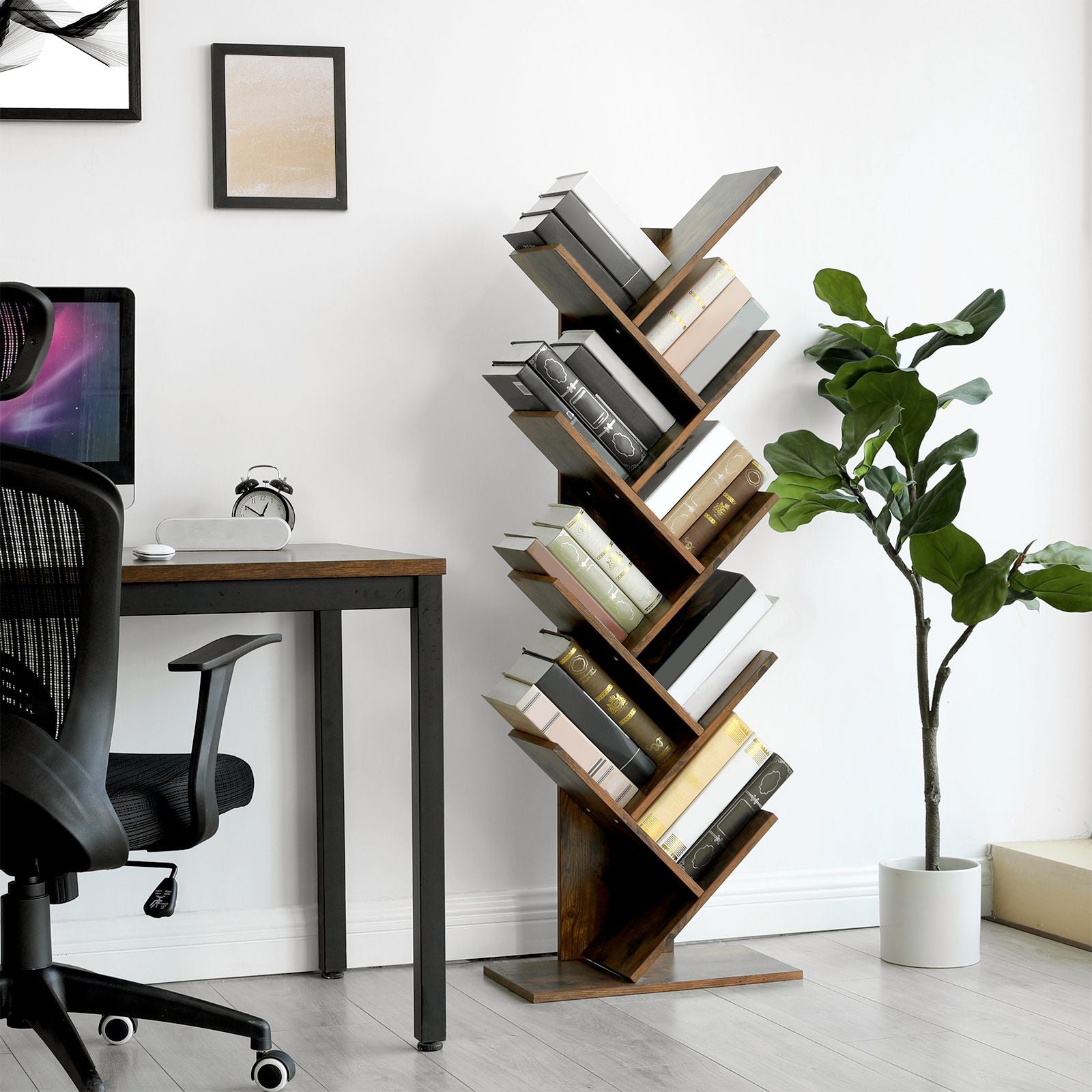 Bokhylla - 8 nivåer - Standing Plank - Book Rack - Brown